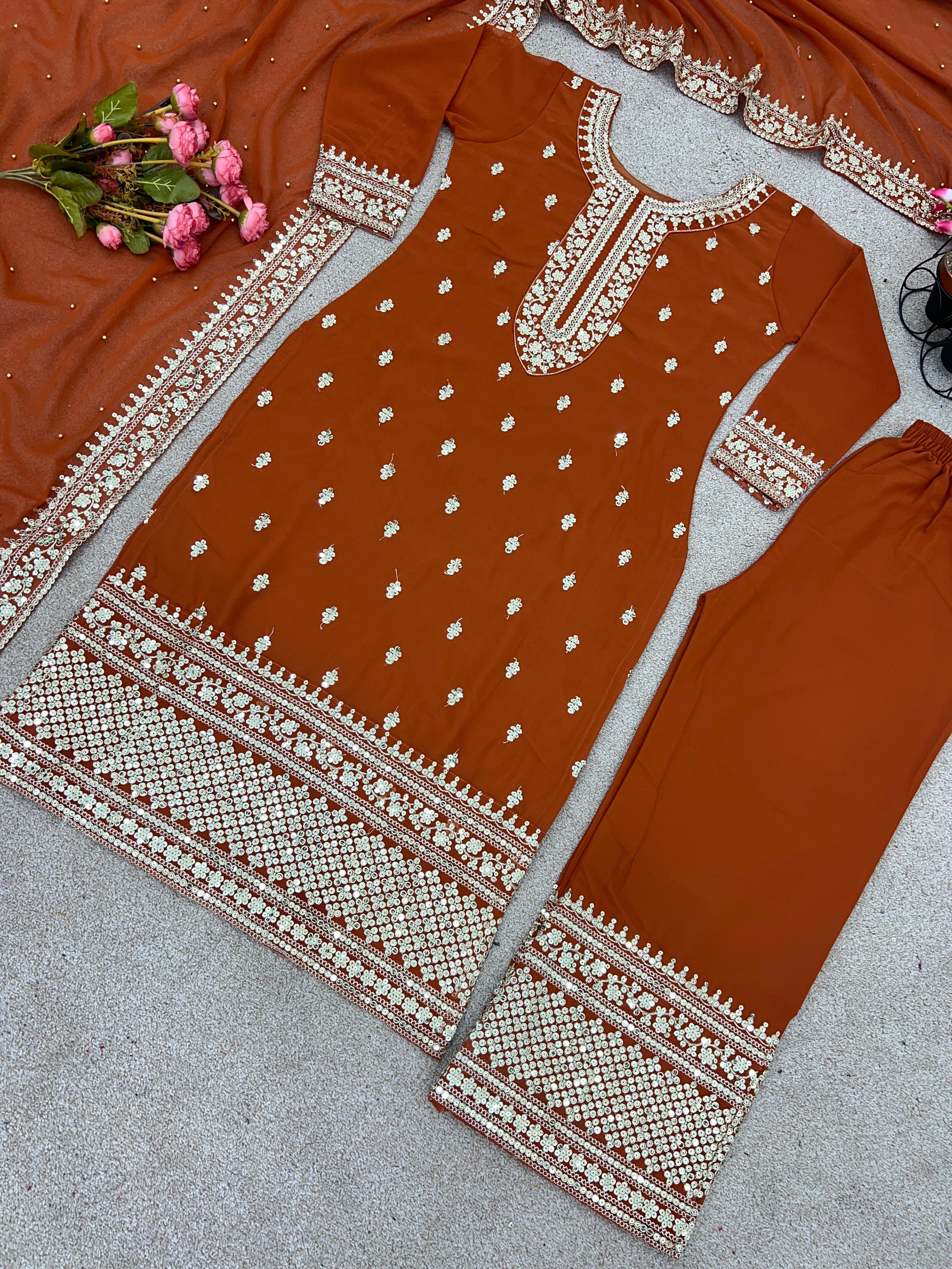 Mesmerizing Work Brown Color Palazzo Suit