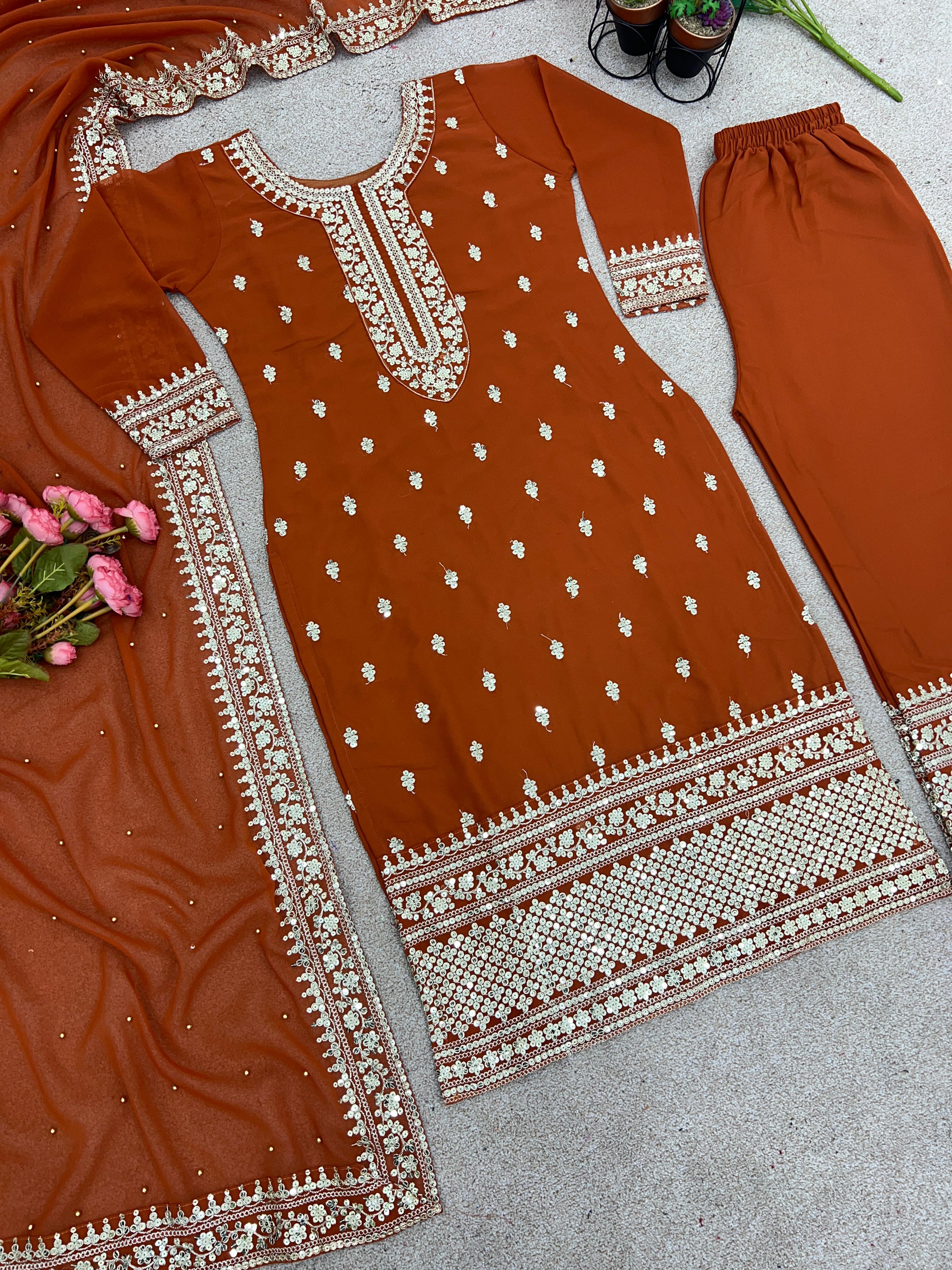 Mesmerizing Work Brown Color Palazzo Suit