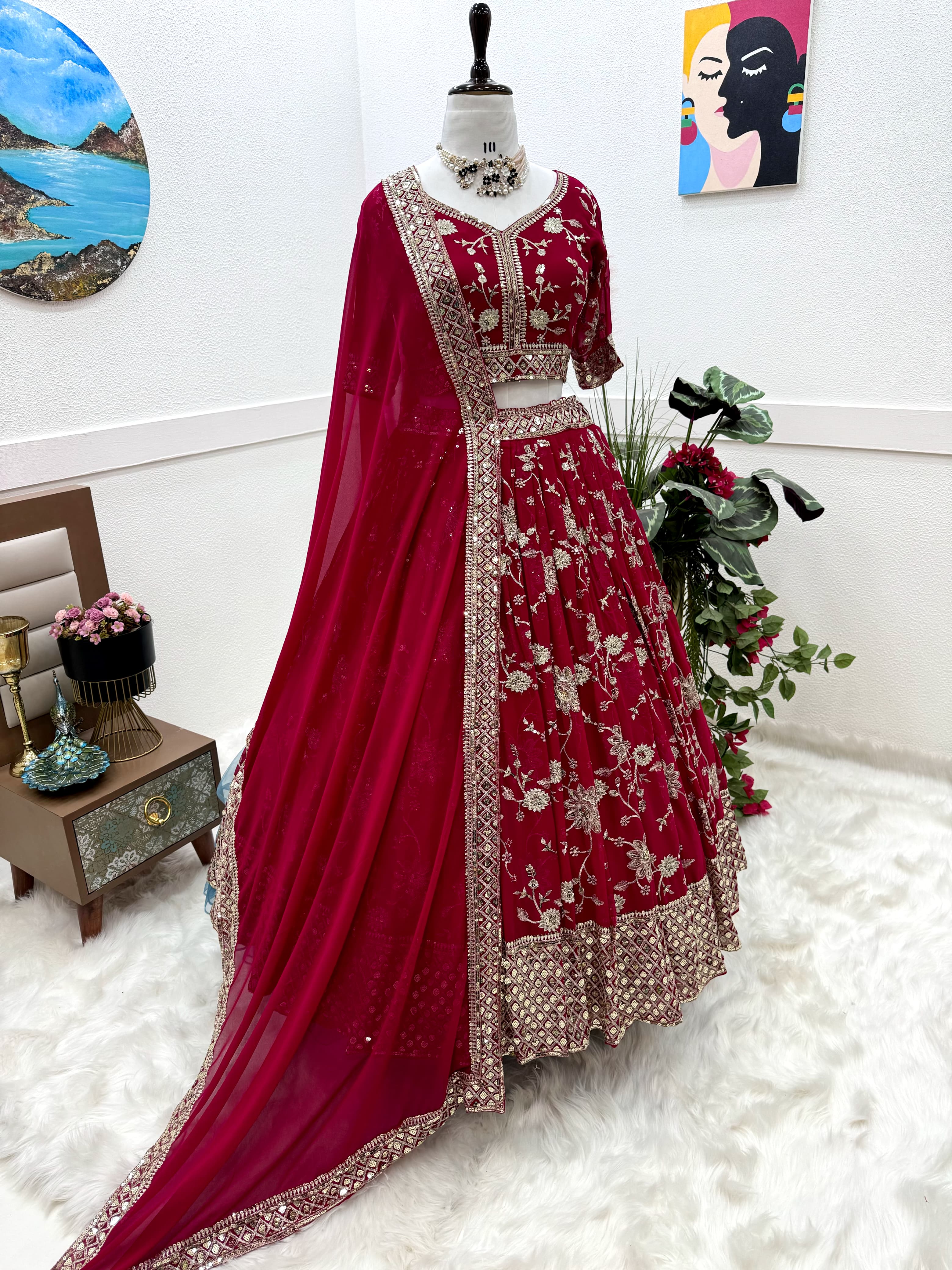 Delightful Sequence Embroidery Work Pink Lehenga Choli