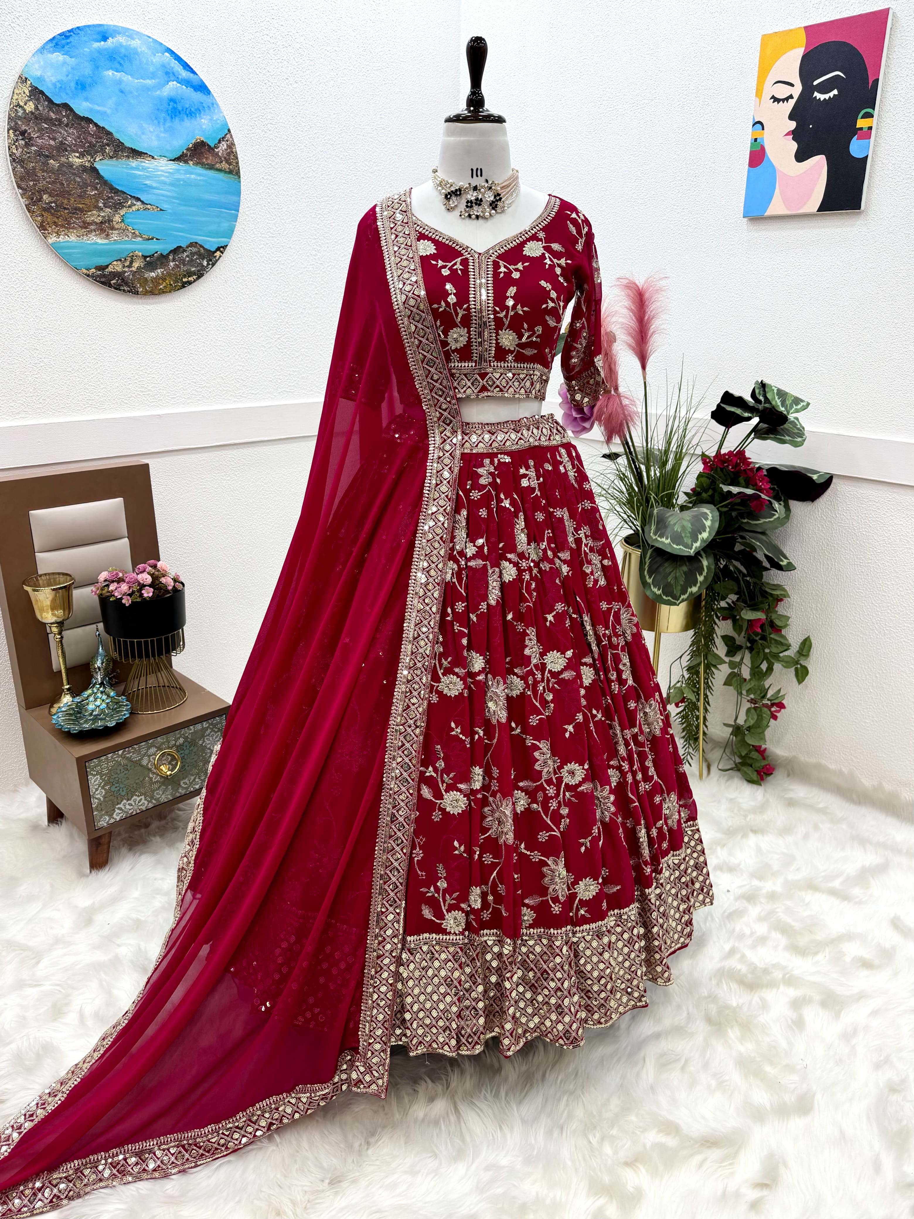 Delightful Sequence Embroidery Work Pink Lehenga Choli