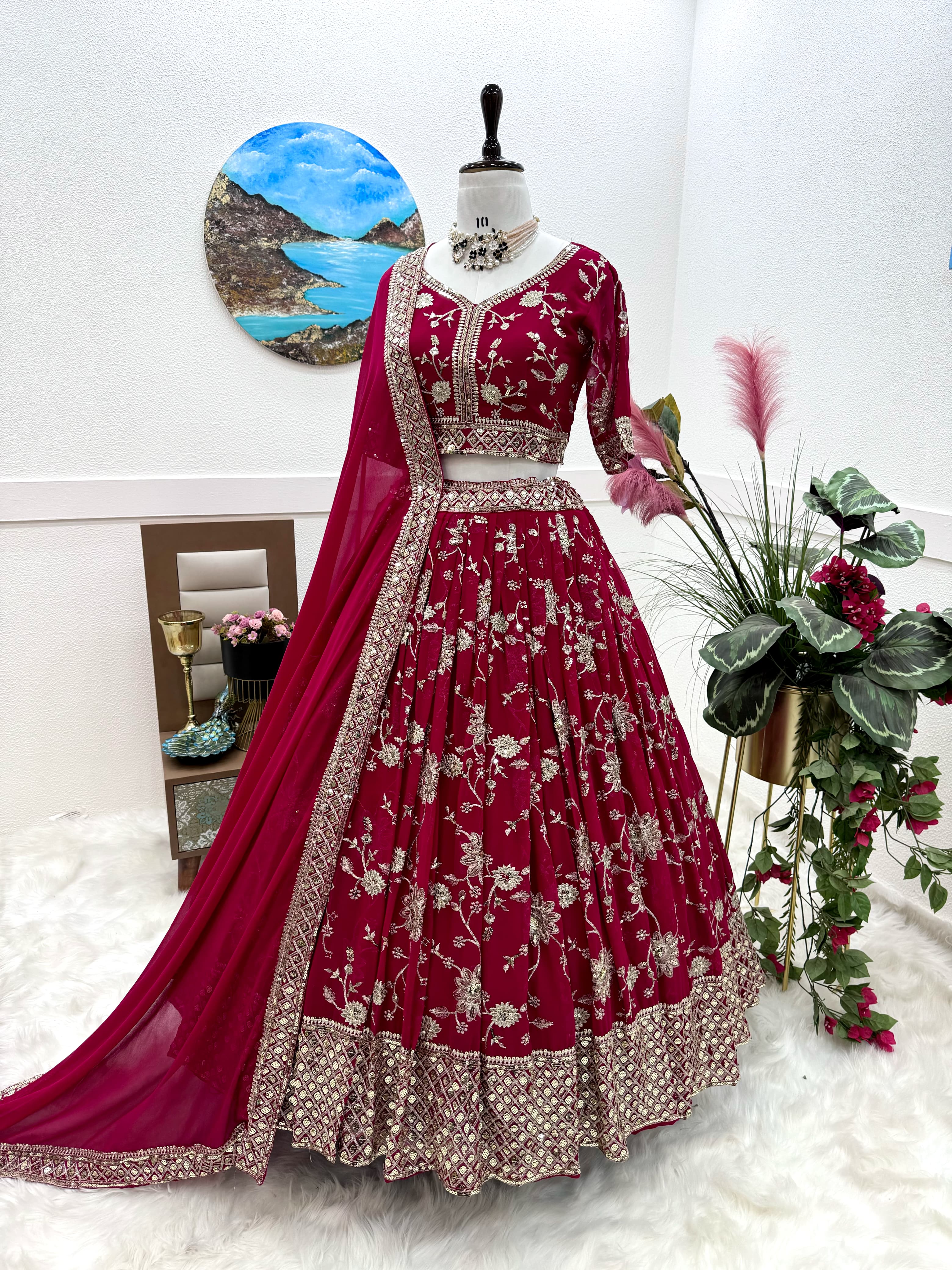 Delightful Sequence Embroidery Work Pink Lehenga Choli