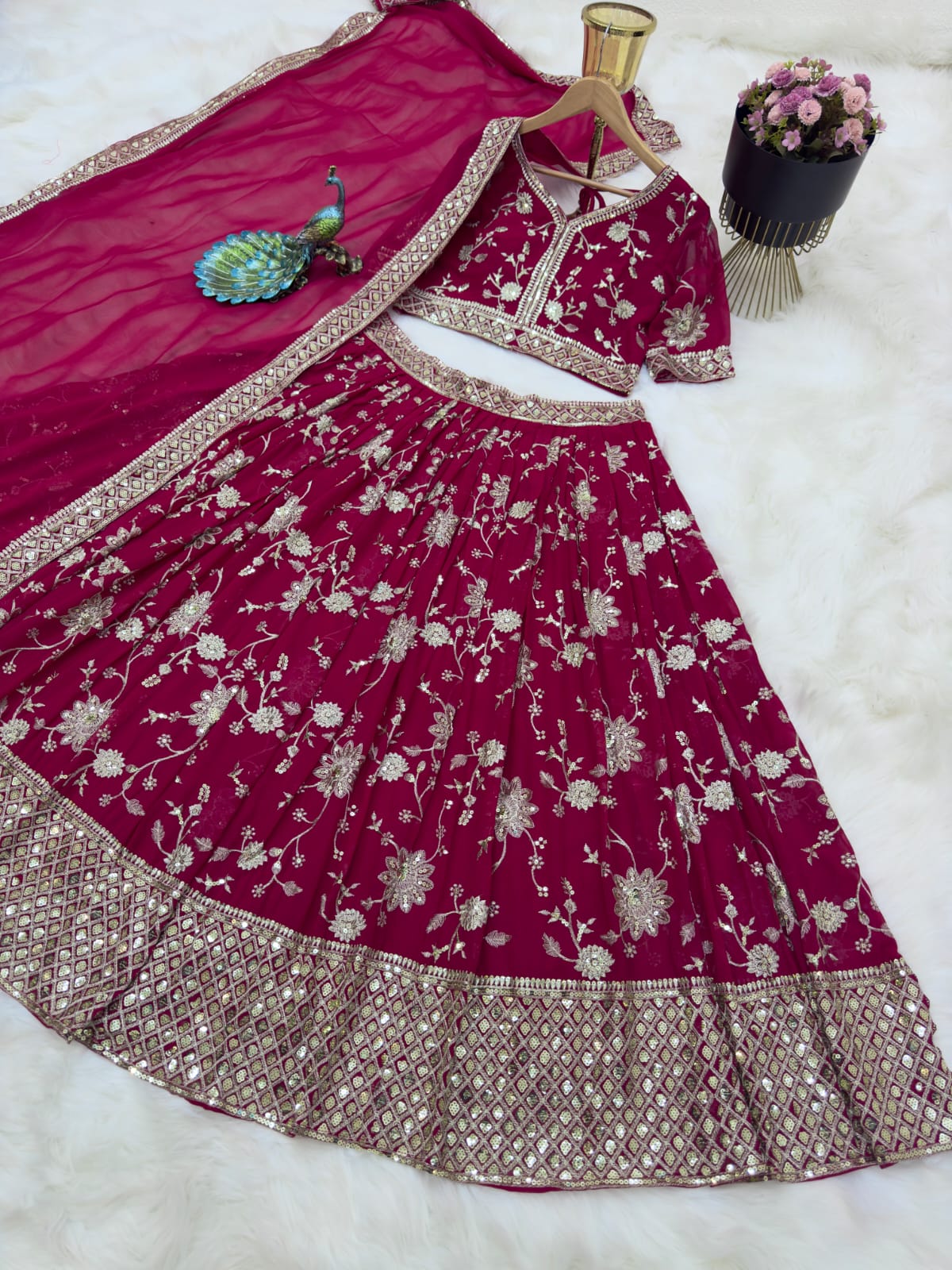 Delightful Sequence Embroidery Work Pink Lehenga Choli