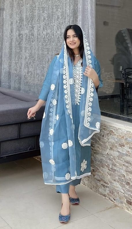 Fabulous Thread Work Gray Color Salwar Suit