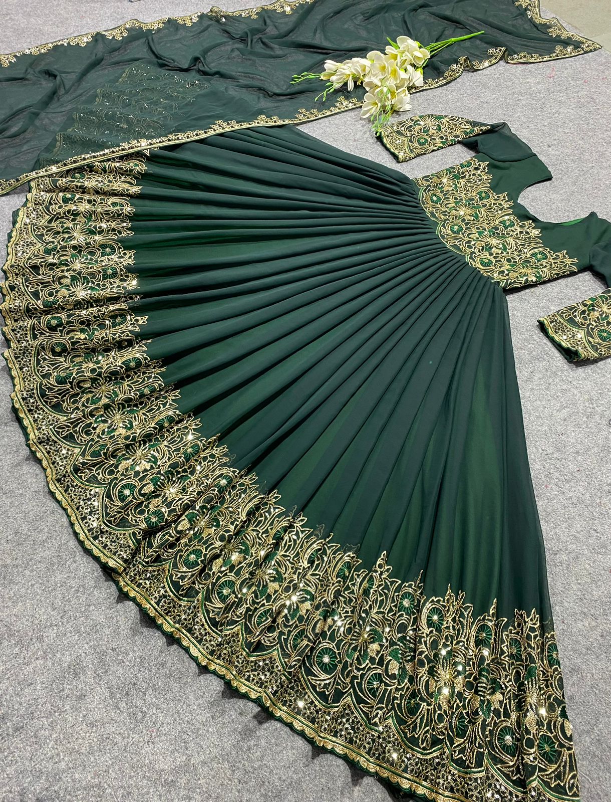 Amazing Embroidered Green Color Anarkali Gown