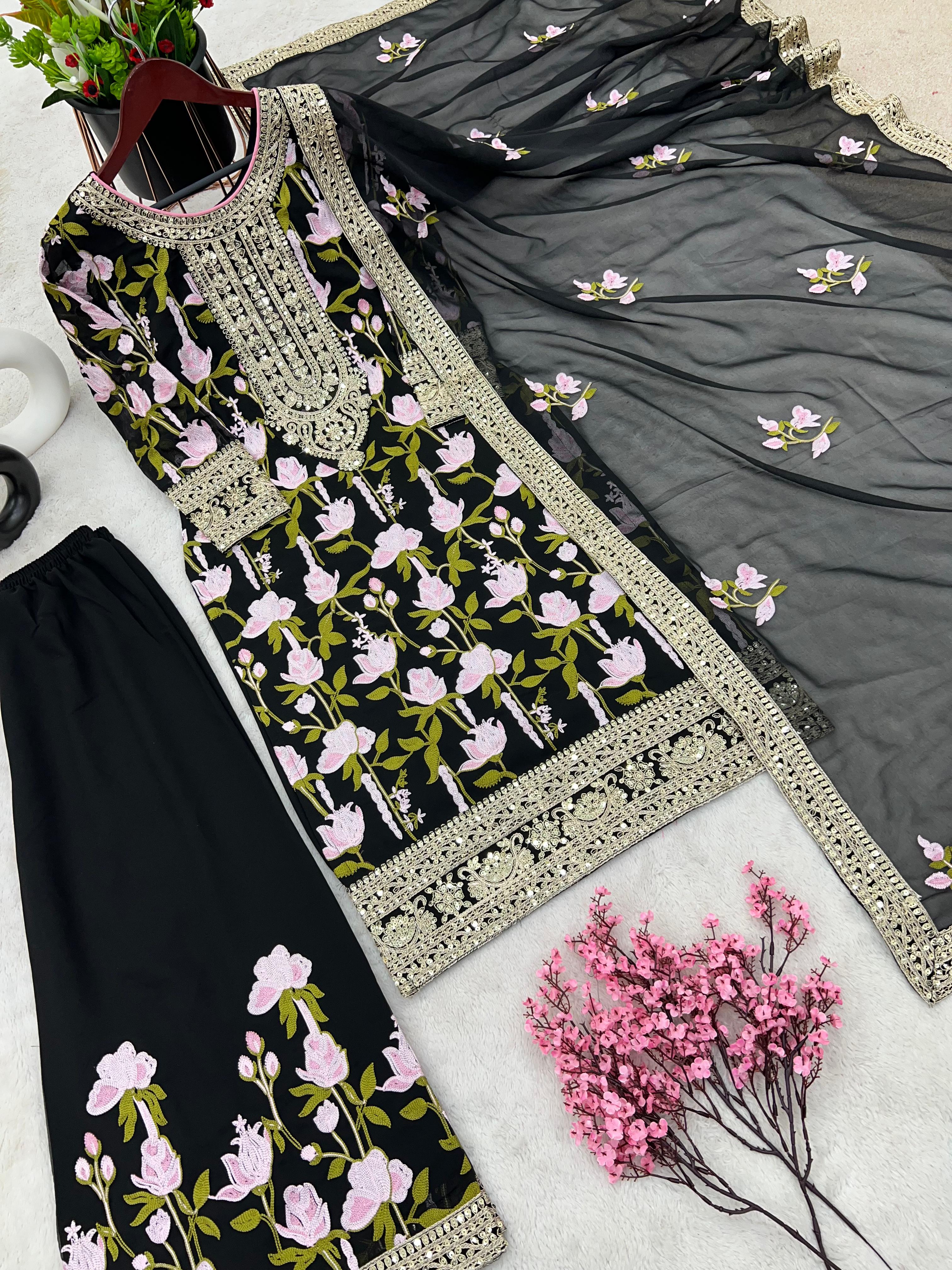 Alluring Dori Sequence Work Black Color Palazzo Suit