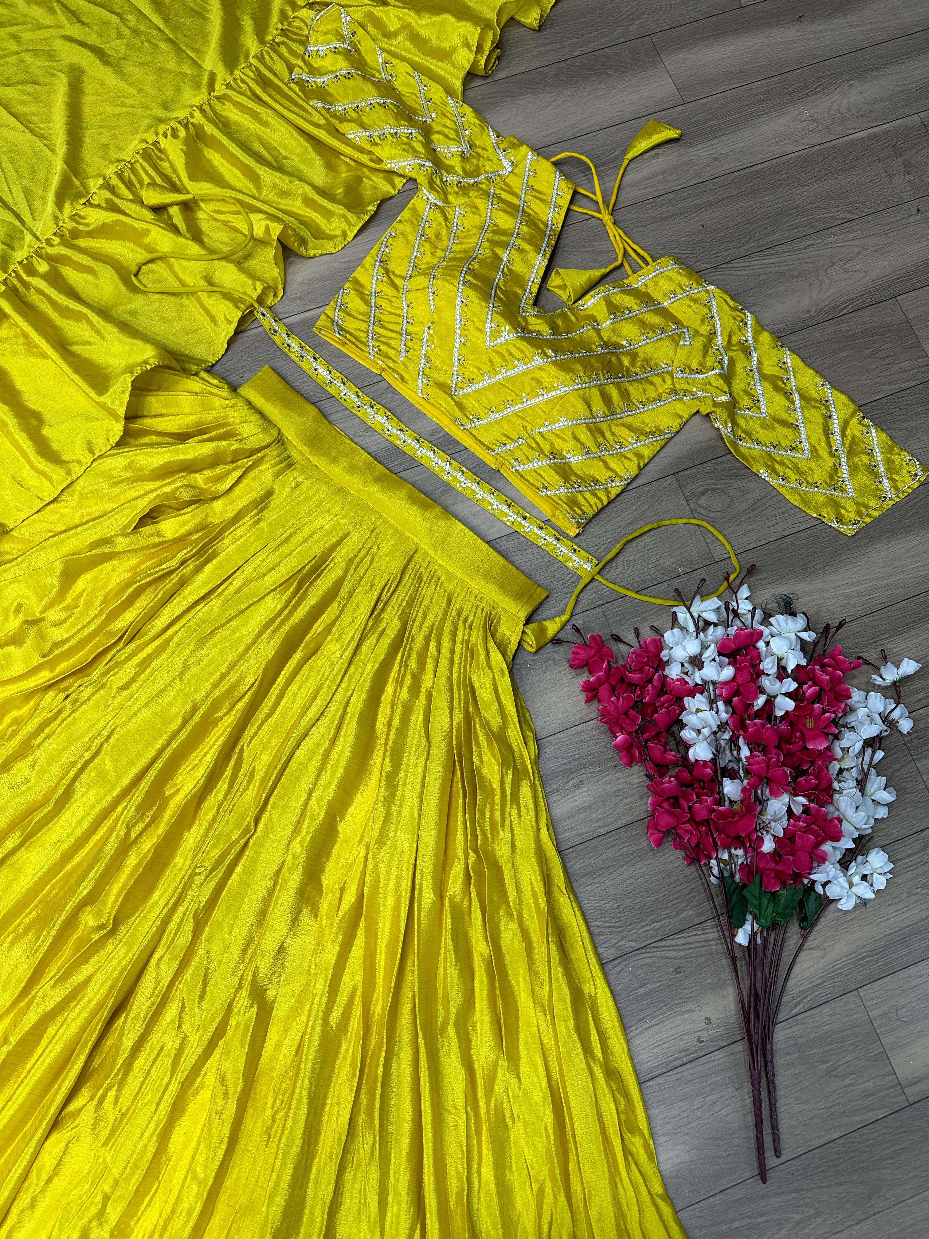 Amazing Yellow Lehenga With Embroidery Work Choli