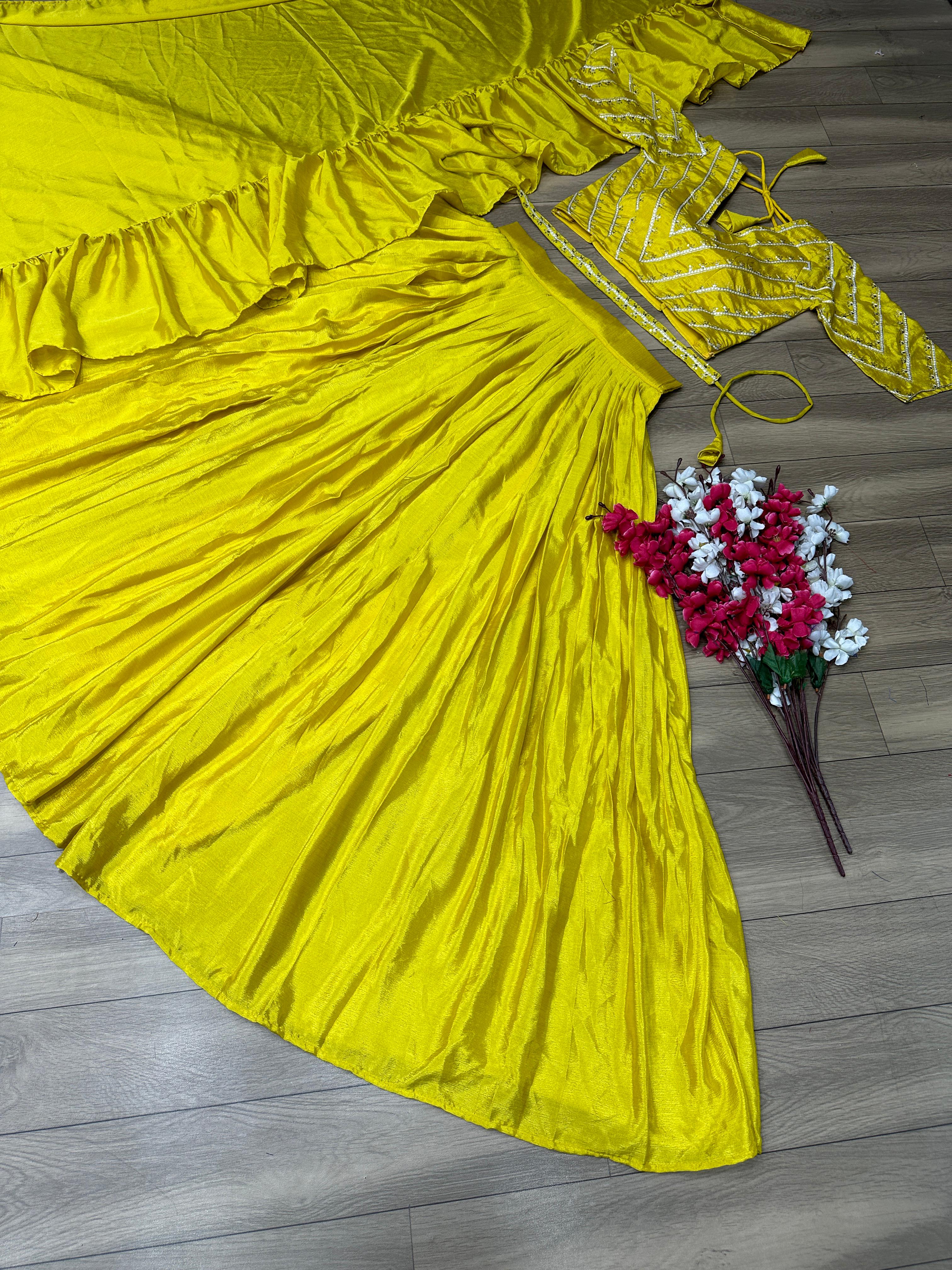 Amazing Yellow Lehenga With Embroidery Work Choli
