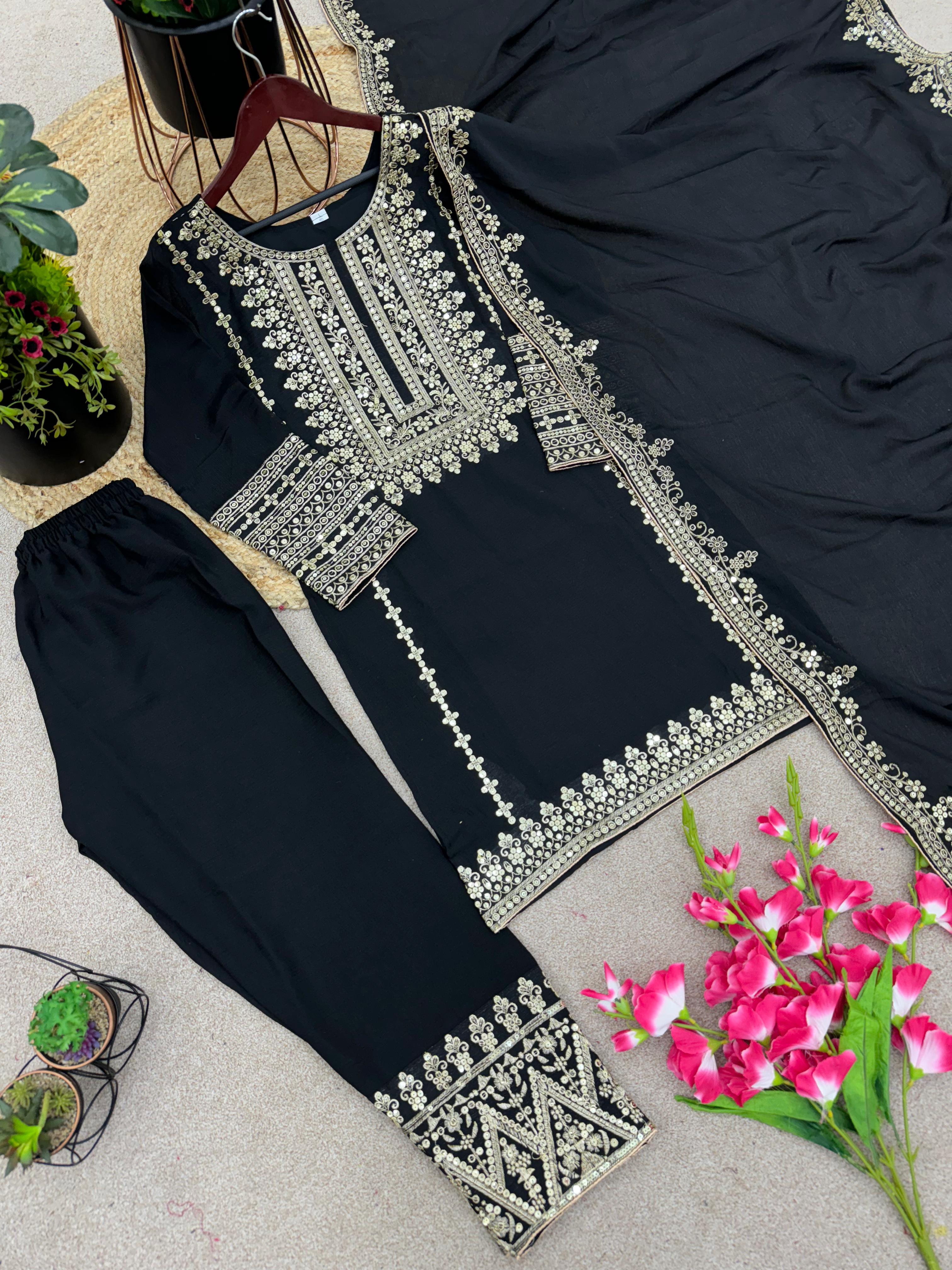Black Color Full Sleeve Embroidery Work Salwar Suit