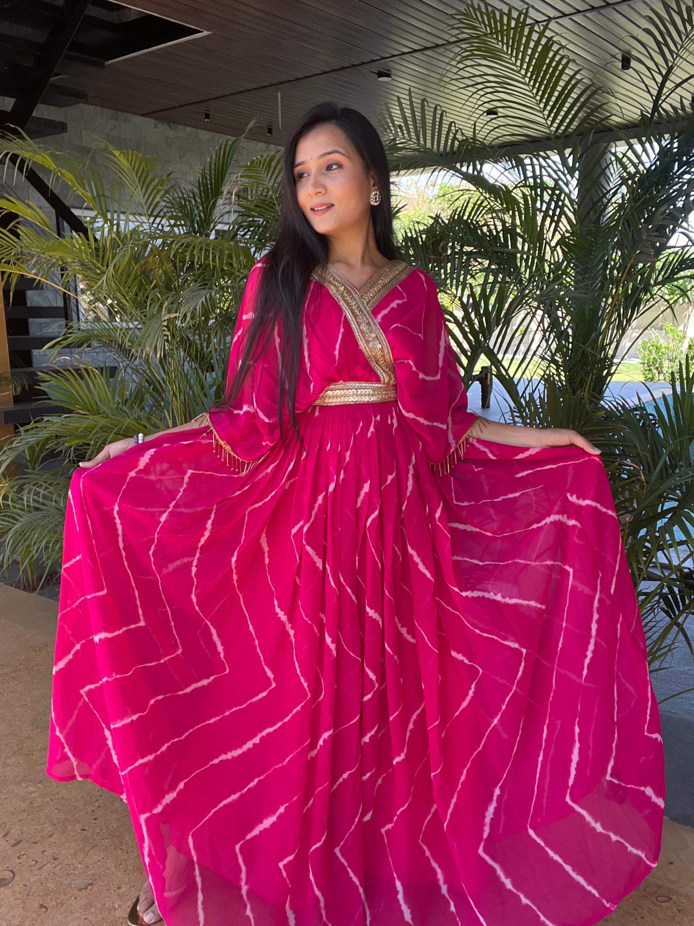 Gorgeous Lehriya Print Pink Color Gown