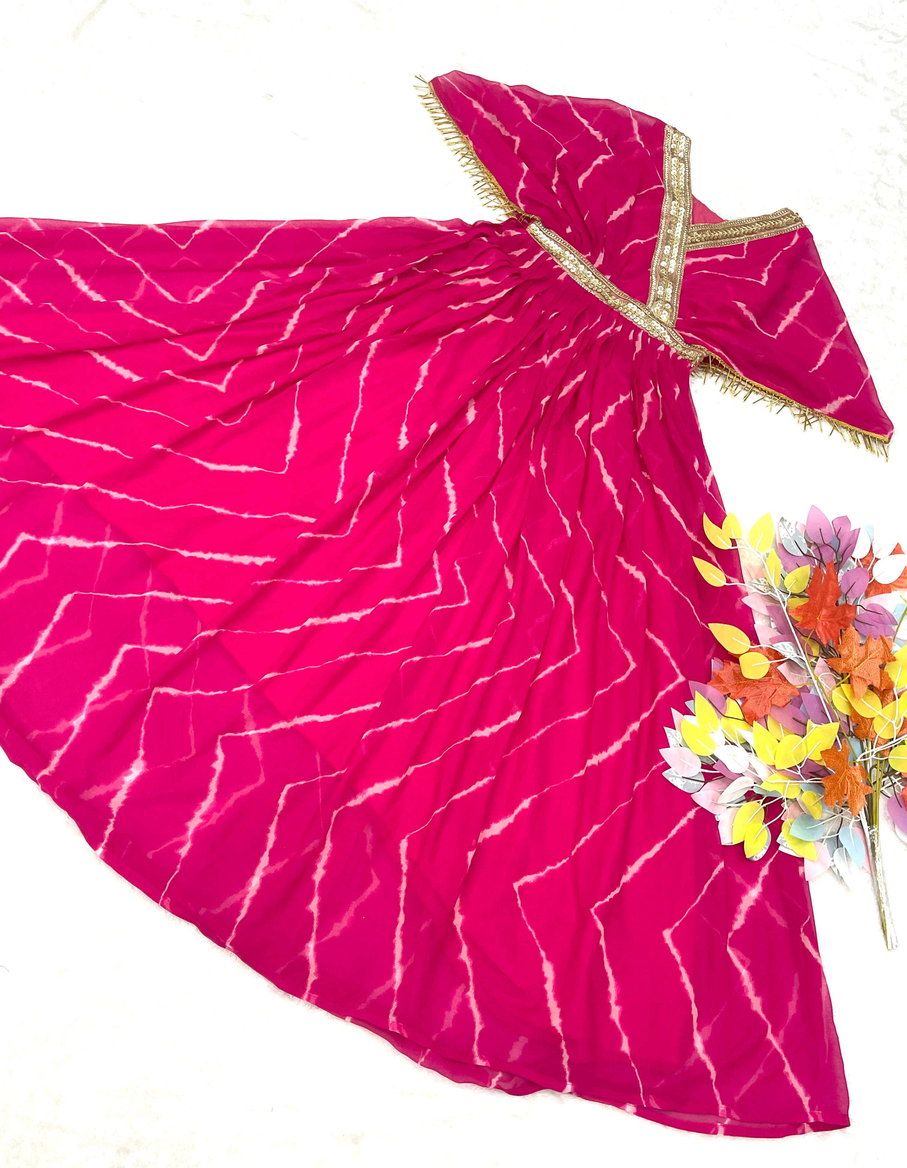 Gorgeous Lehriya Print Pink Color Gown