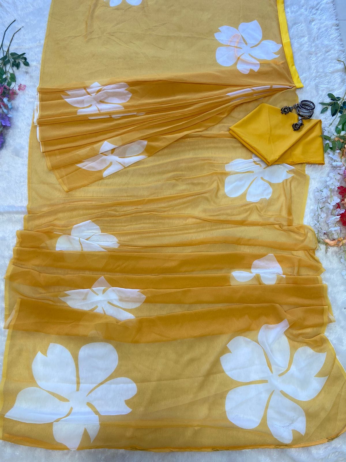 Fabulous Yellow Color Ready To Wear Printed Saree
