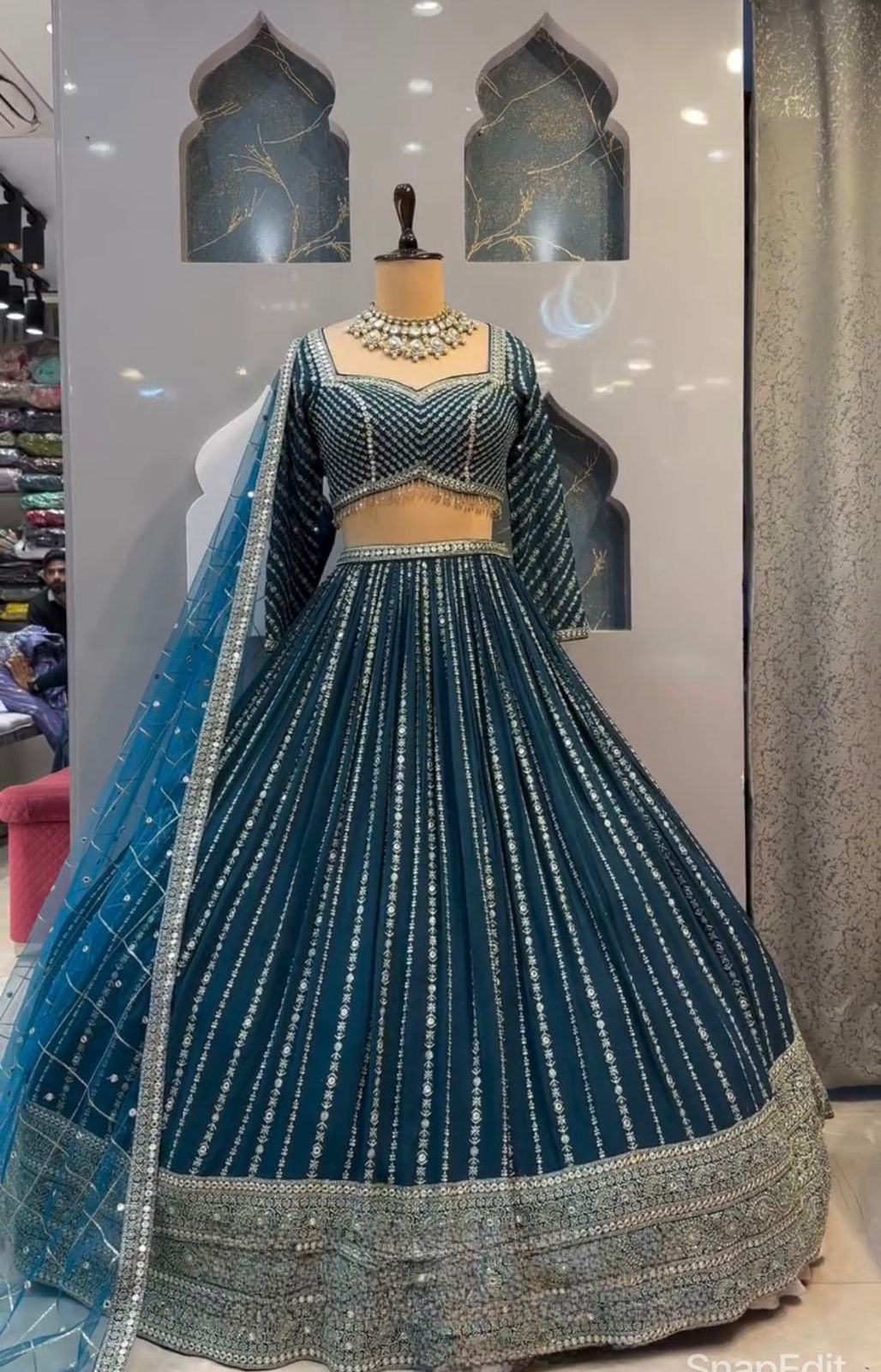 Wedding Wear Work Teal Blue Lehenga Choli