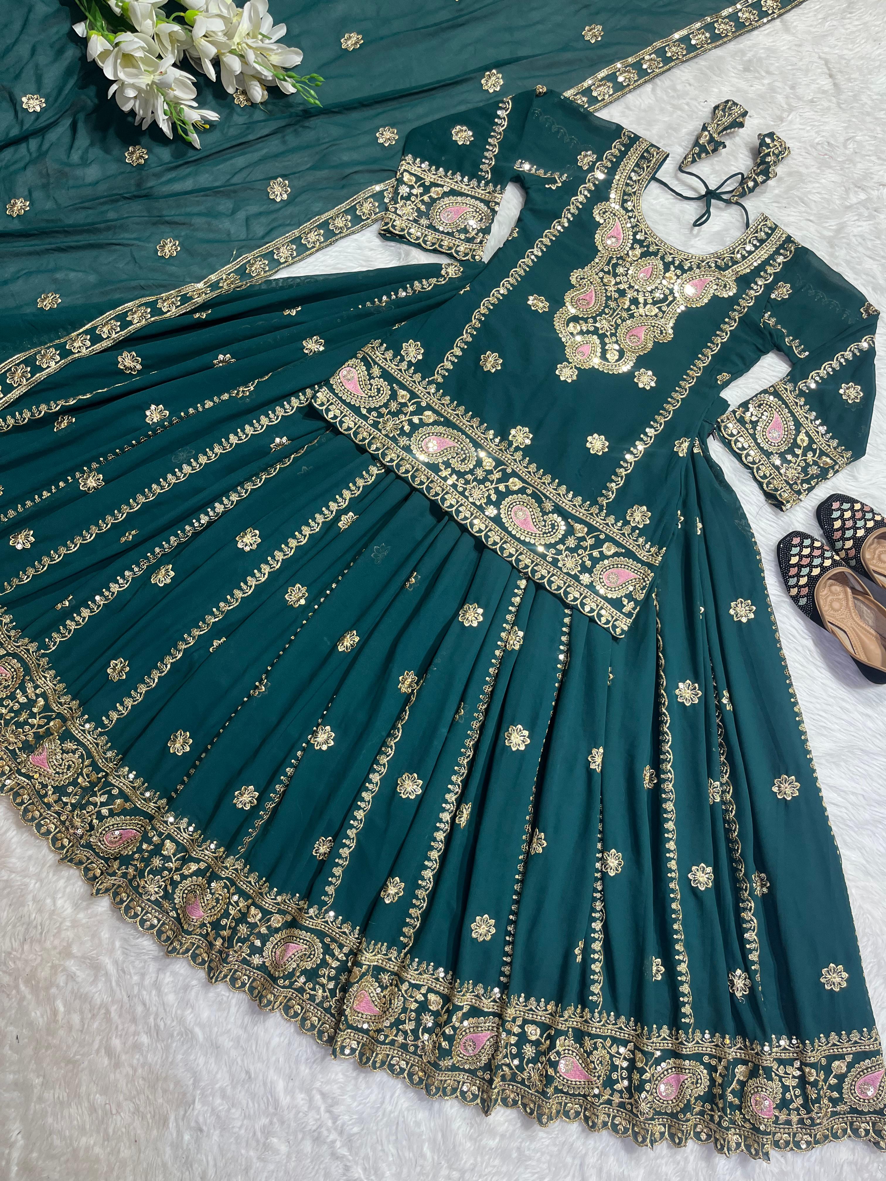 Pretty Green Color Sequence Work Lehenga Suit