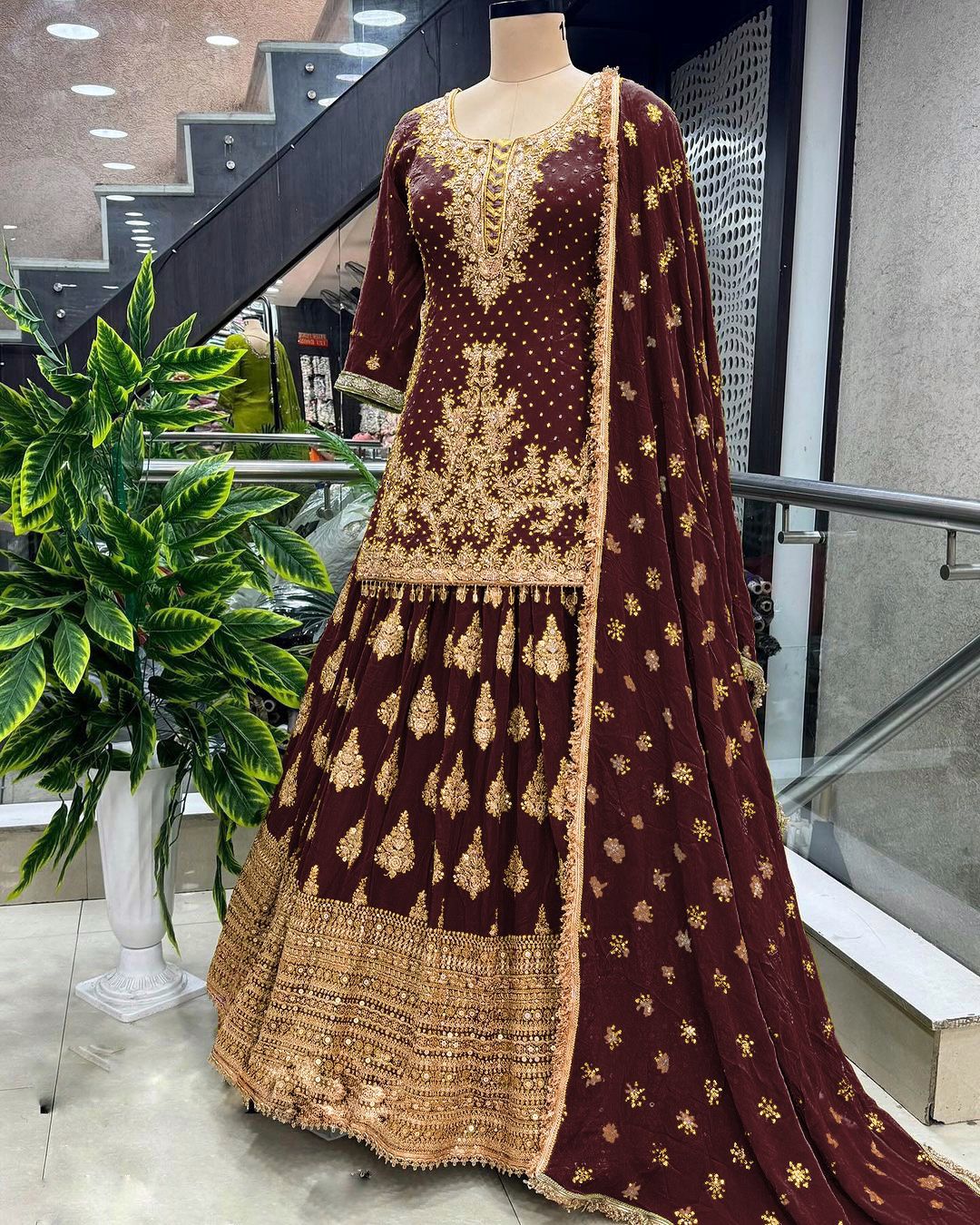 Ceremony Wear Embroidery Work Maroon Color Lehenga With Top