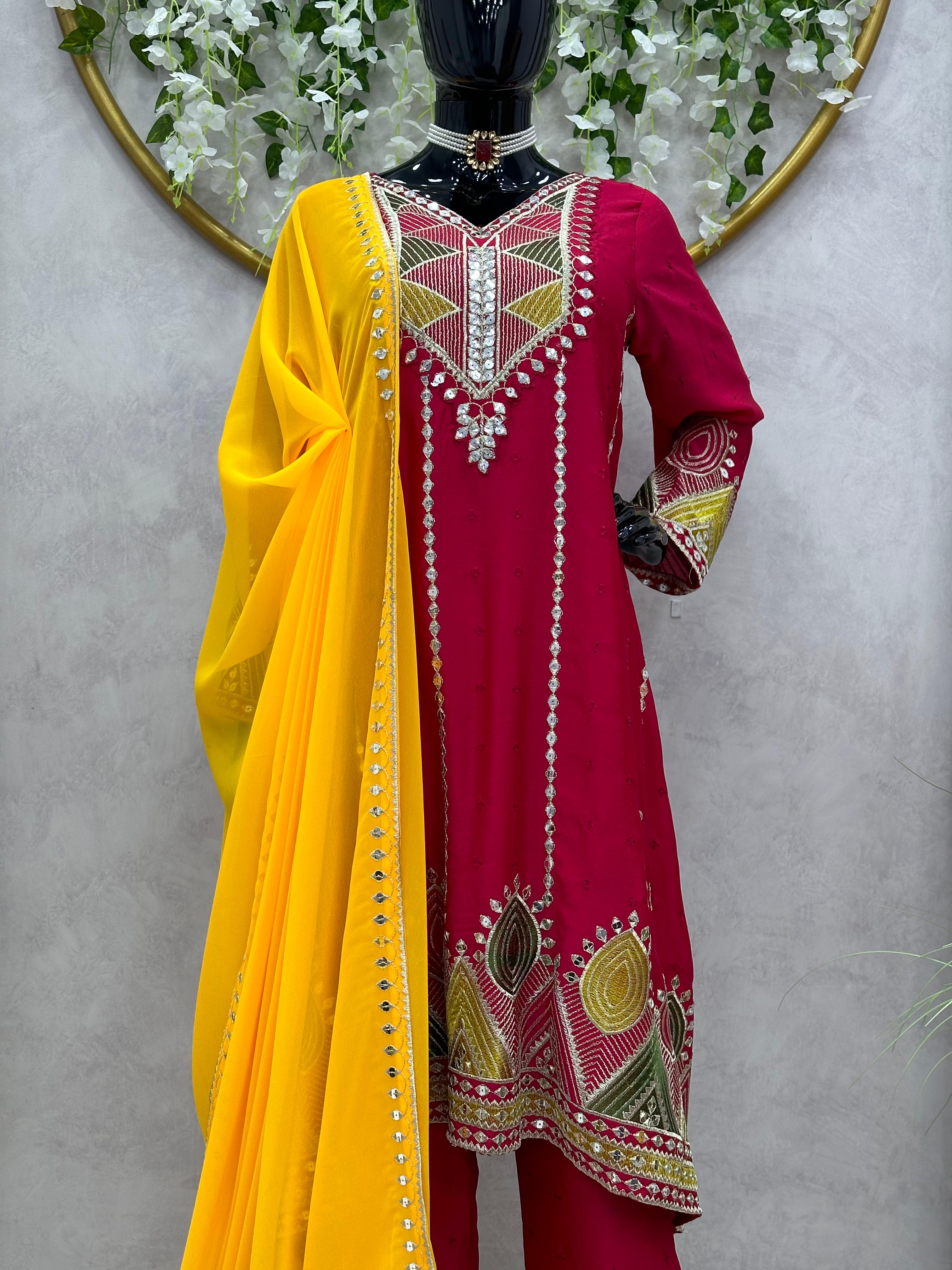 Dark Pink Color Thread Work Salwar Suit