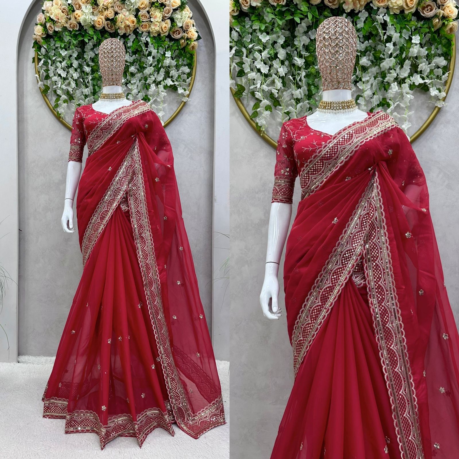 Beautiful Work Red Color Function Wear Saree