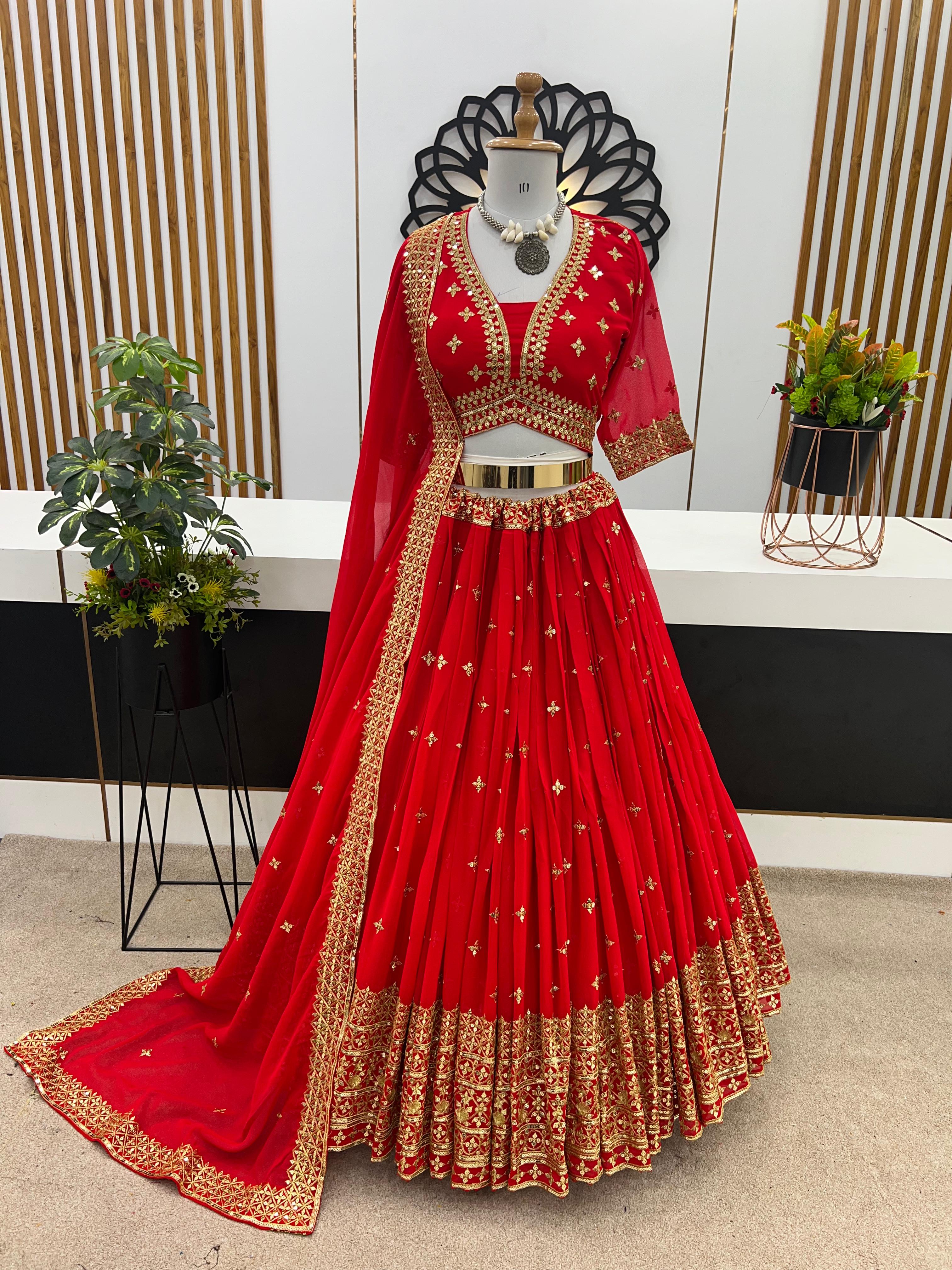 Awesome Embroidery Work Red Color Lehenga Choli