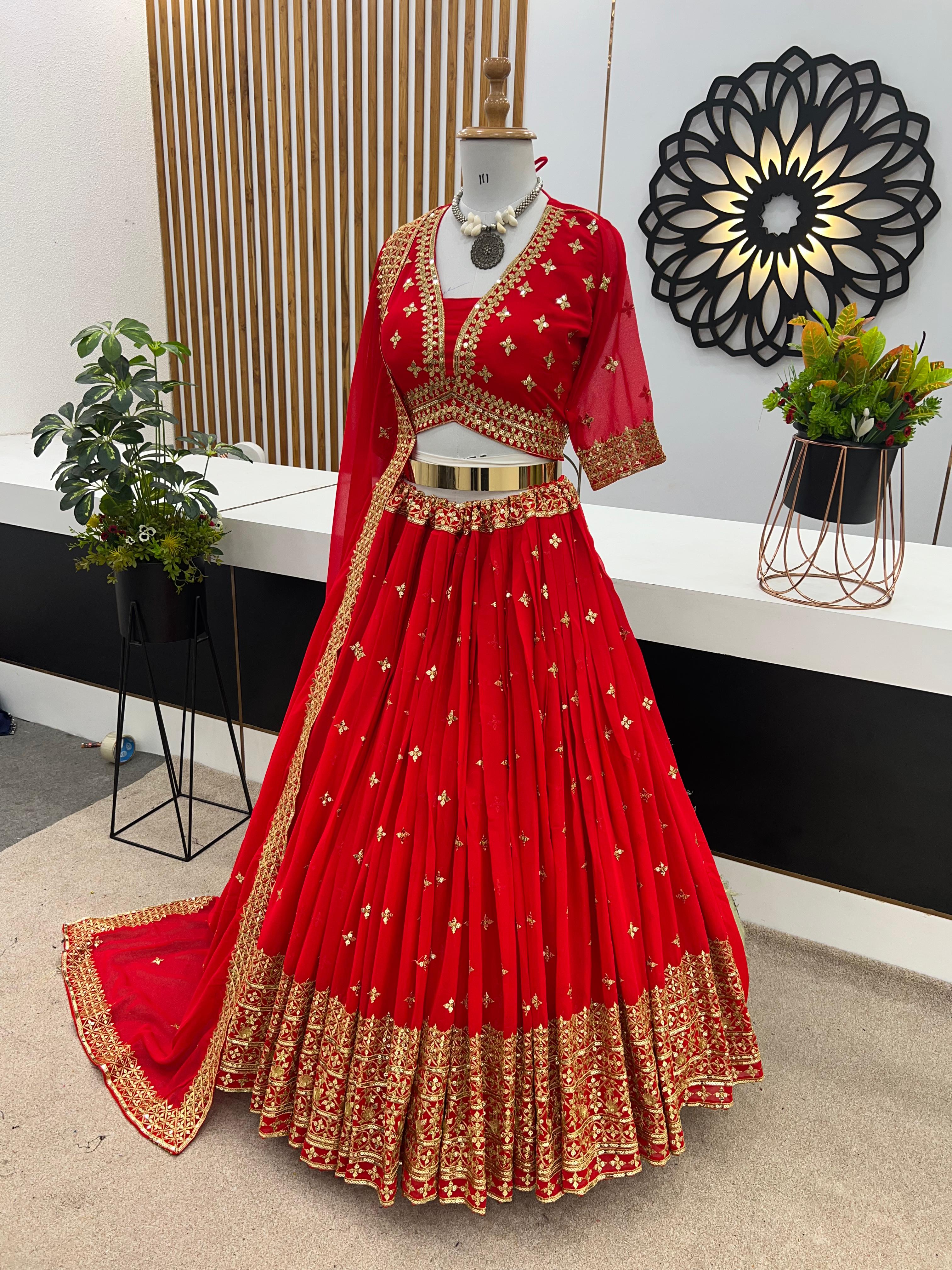 Awesome Embroidery Work Red Color Lehenga Choli