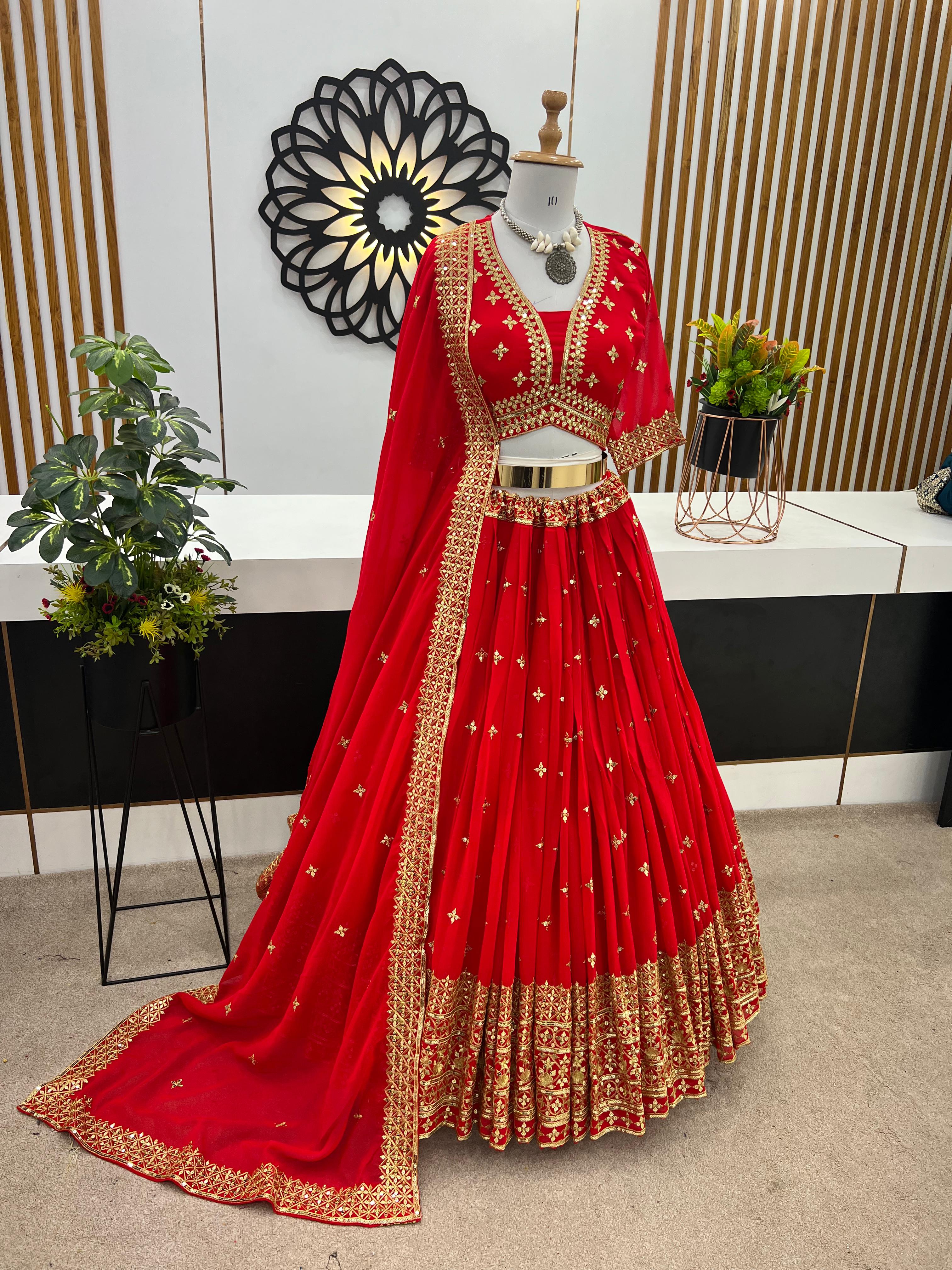 Awesome Embroidery Work Red Color Lehenga Choli