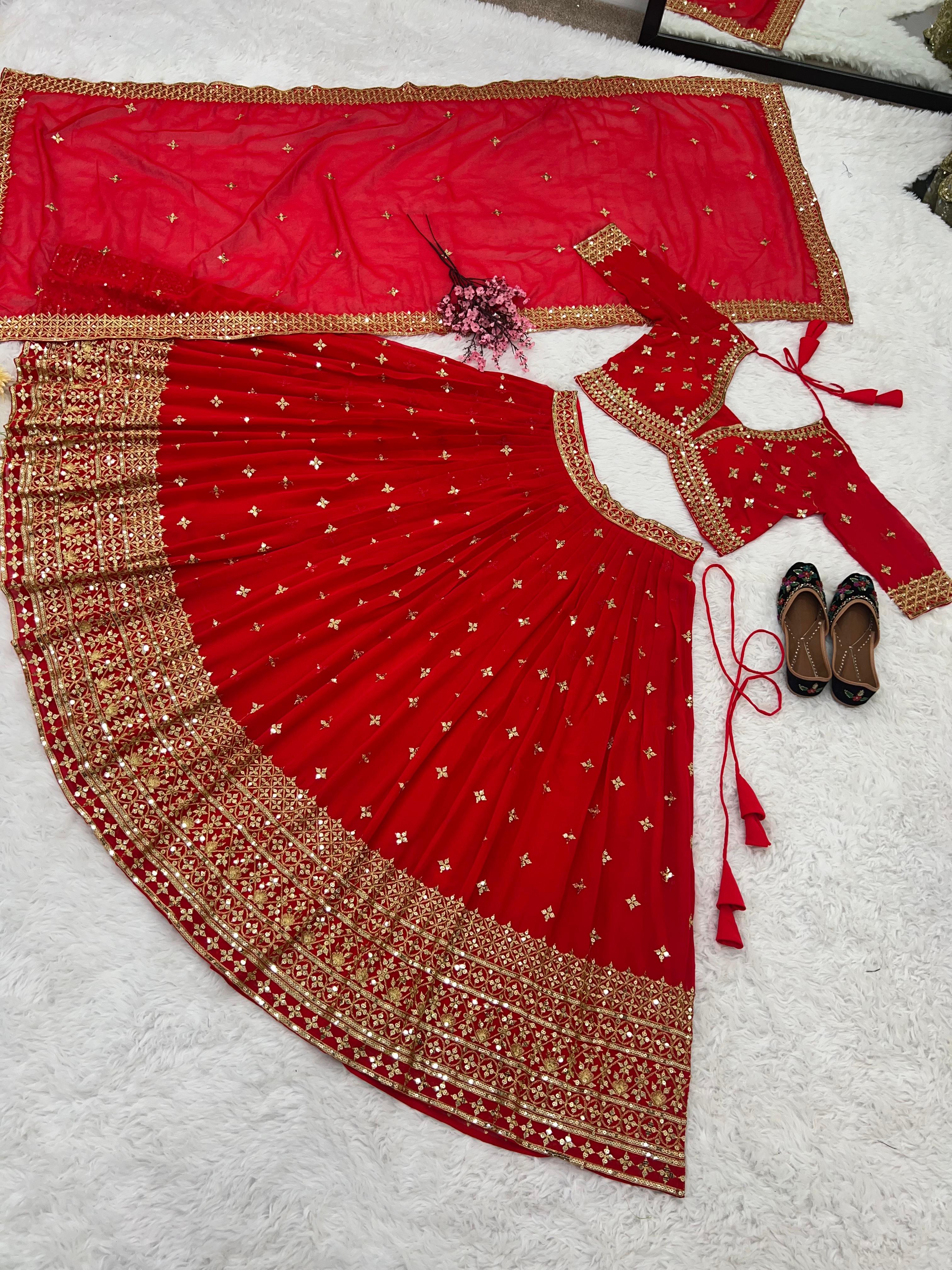 Awesome Embroidery Work Red Color Lehenga Choli