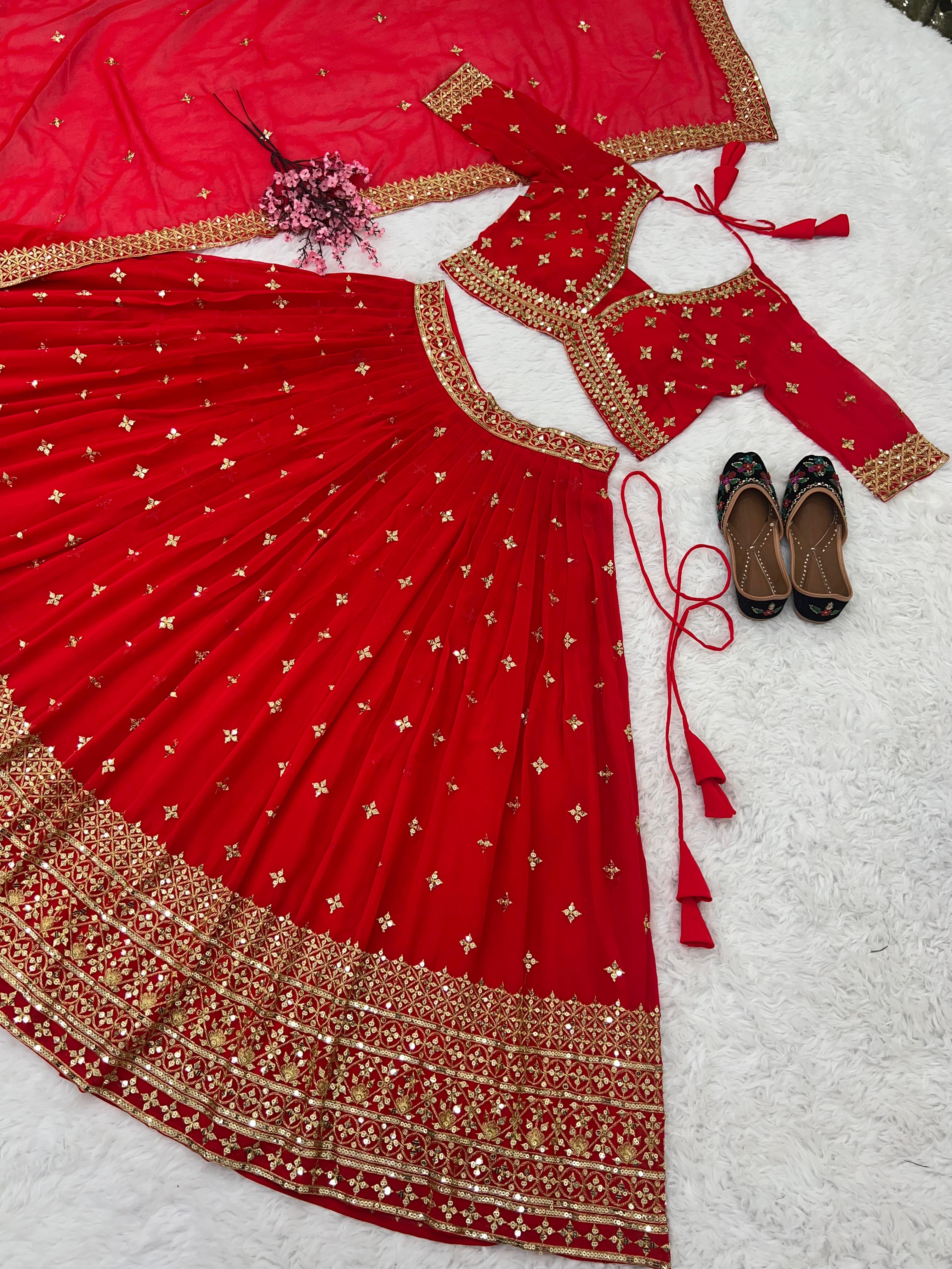 Awesome Embroidery Work Red Color Lehenga Choli