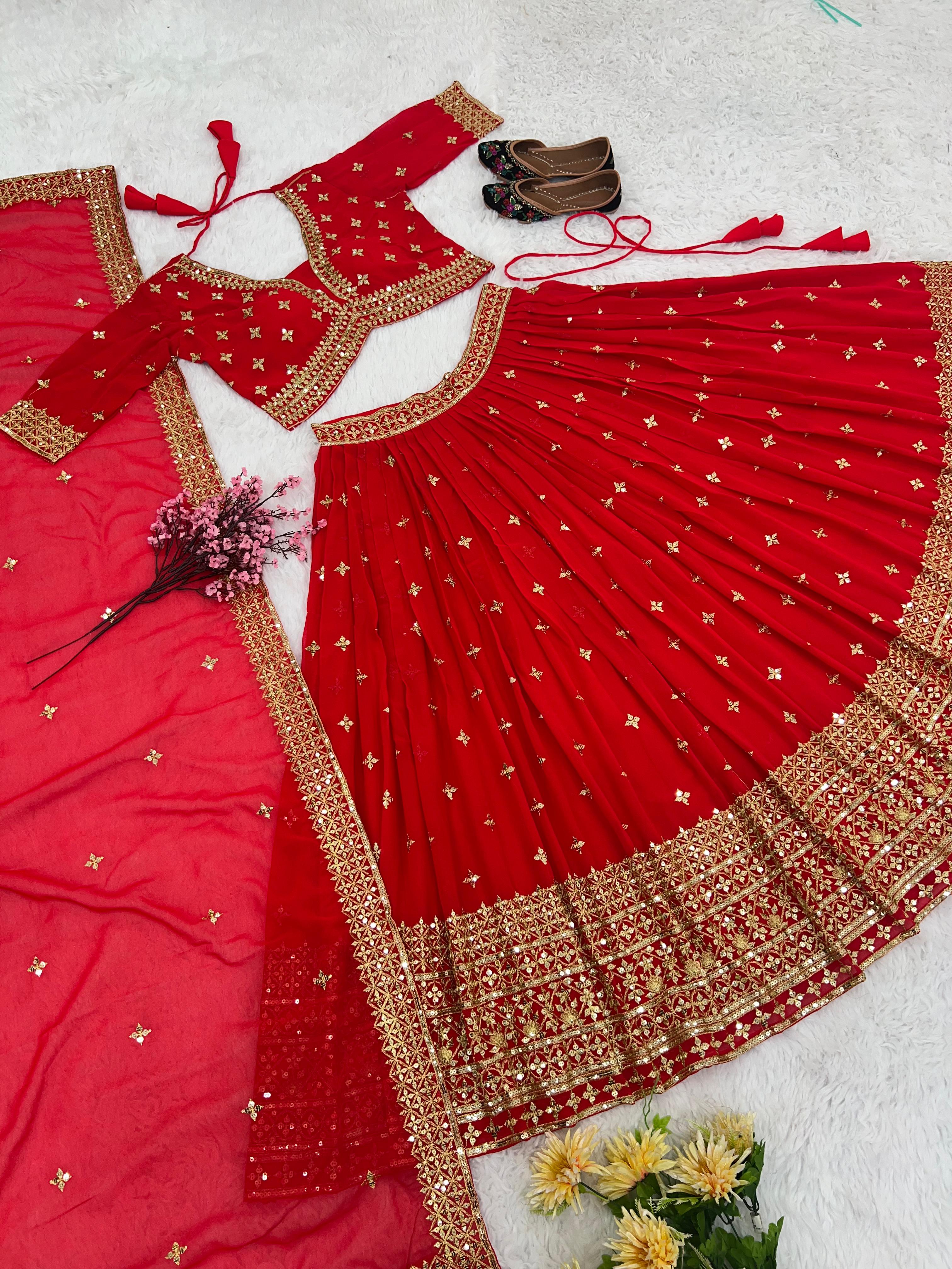 Awesome Embroidery Work Red Color Lehenga Choli