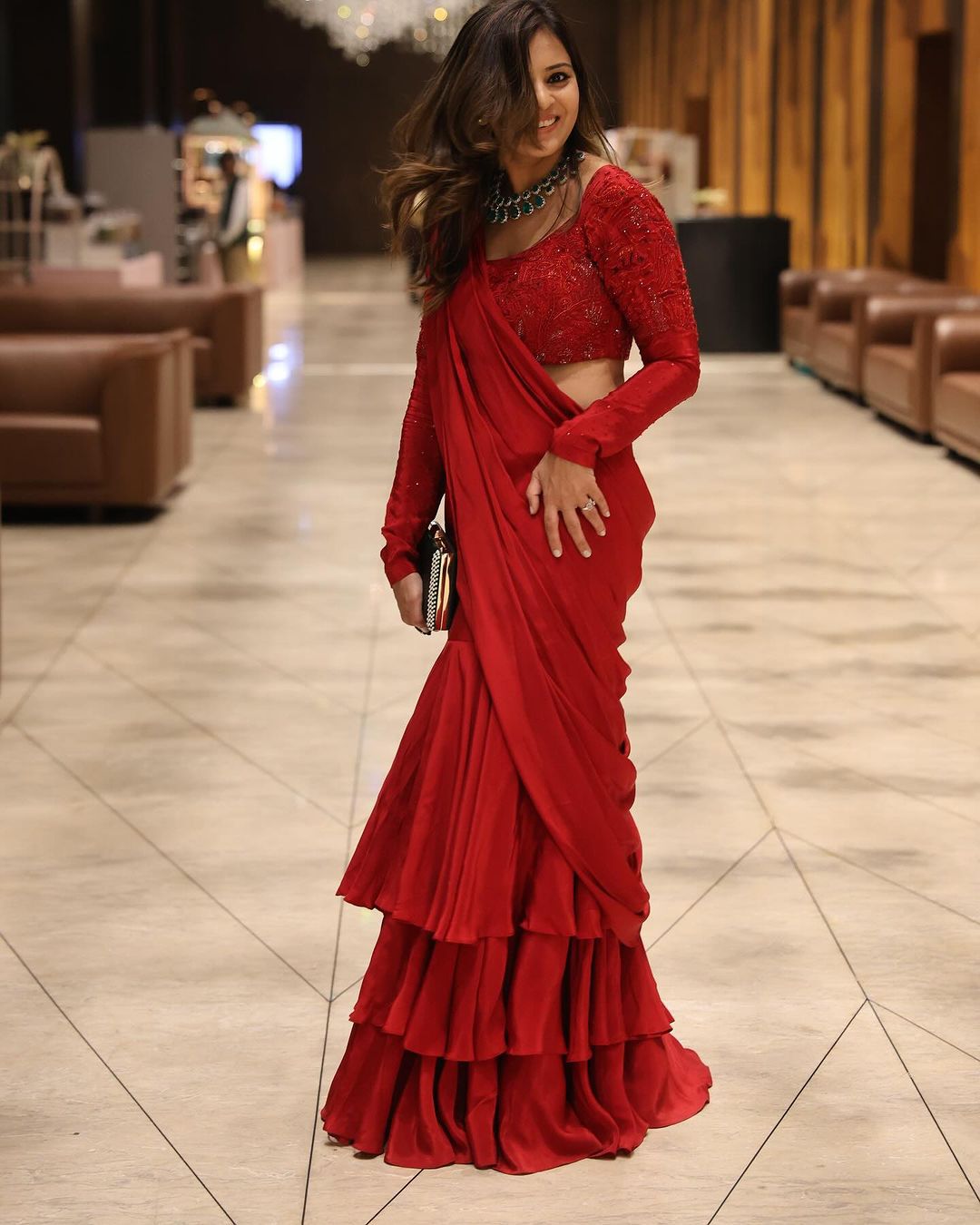 Stunning Red Color Ready To Wear Lehenga Saree