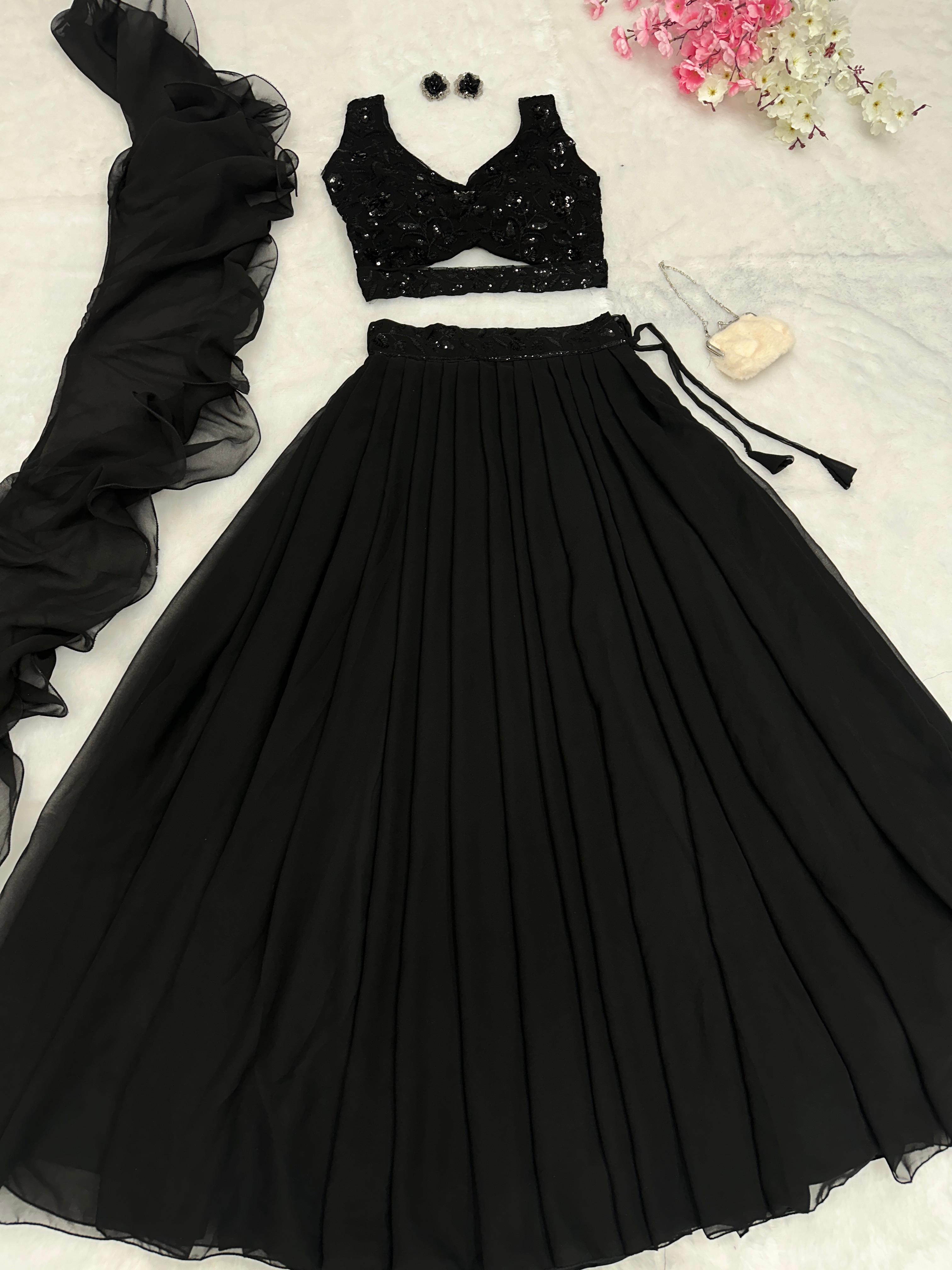 Gorgeous Black Color Lehenga With Sequence Blouse