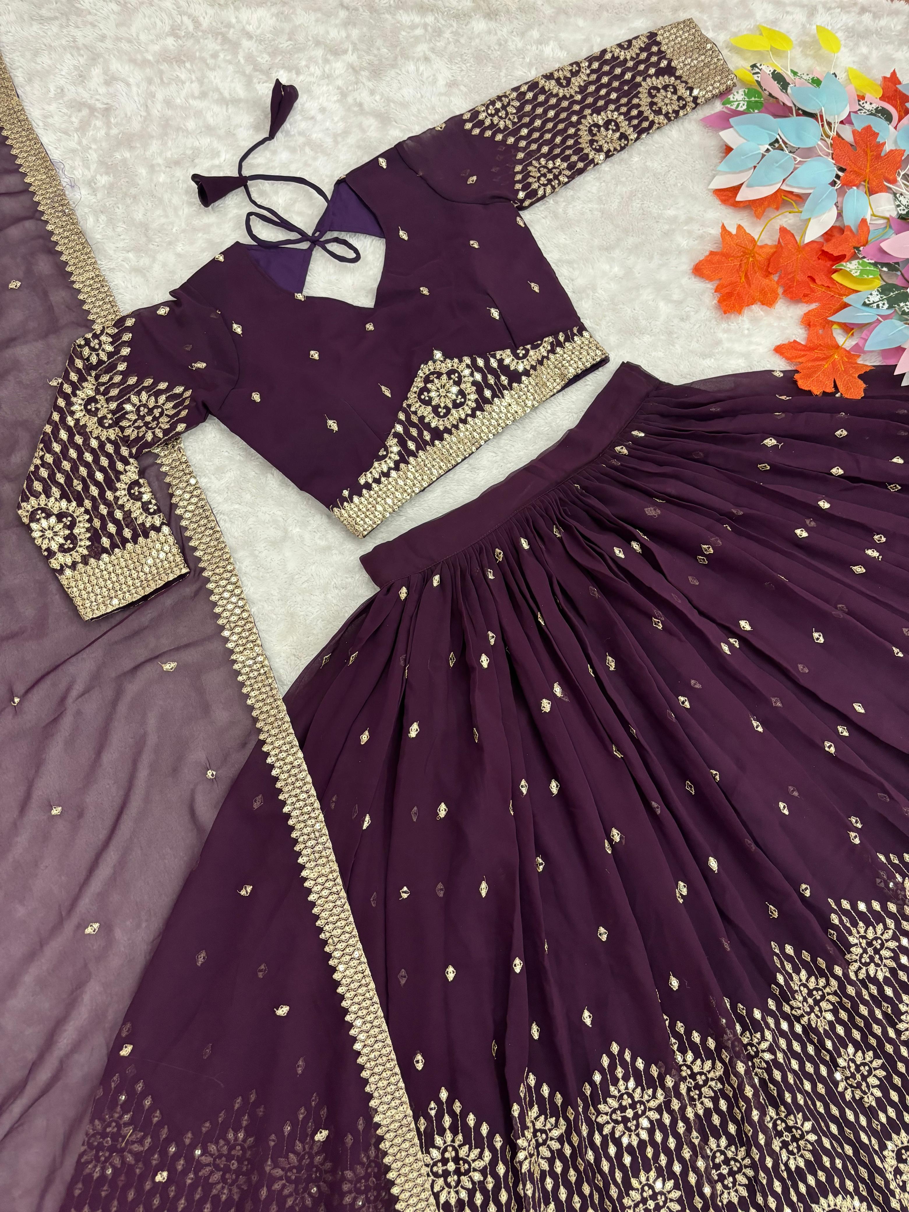 Elegant Wine Color Thread Sequence Work Lehenga Choli