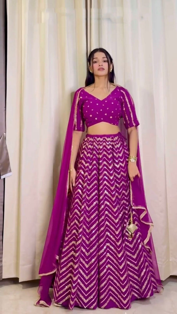 Zig Zag Sequence Work Dark Pink Lehenga Choli