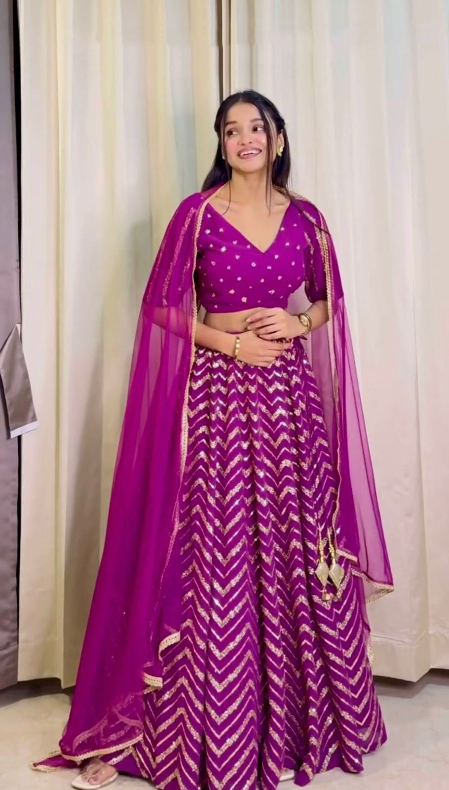 Zig Zag Sequence Work Dark Pink Lehenga Choli