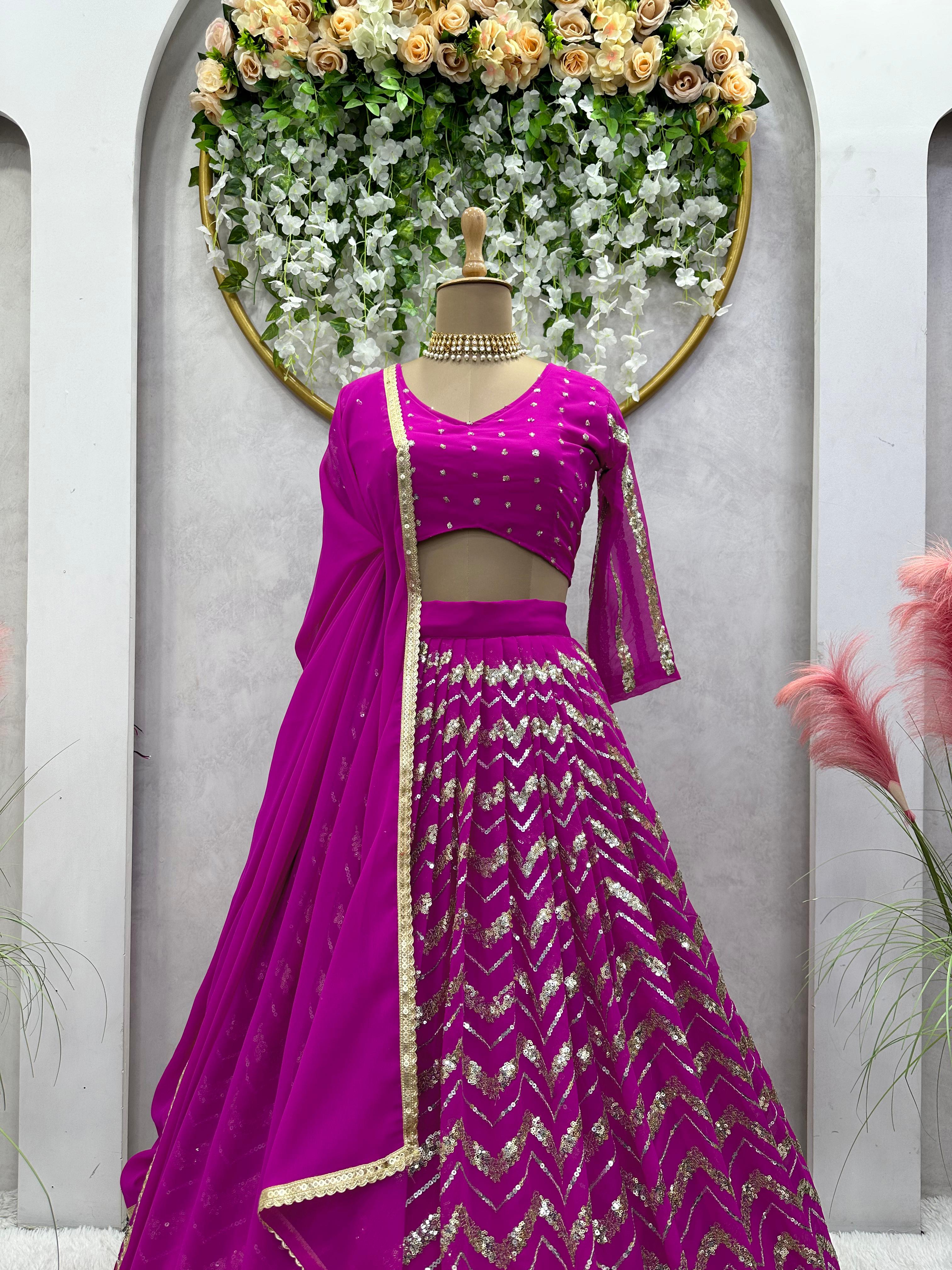 Zig Zag Sequence Work Dark Pink Lehenga Choli