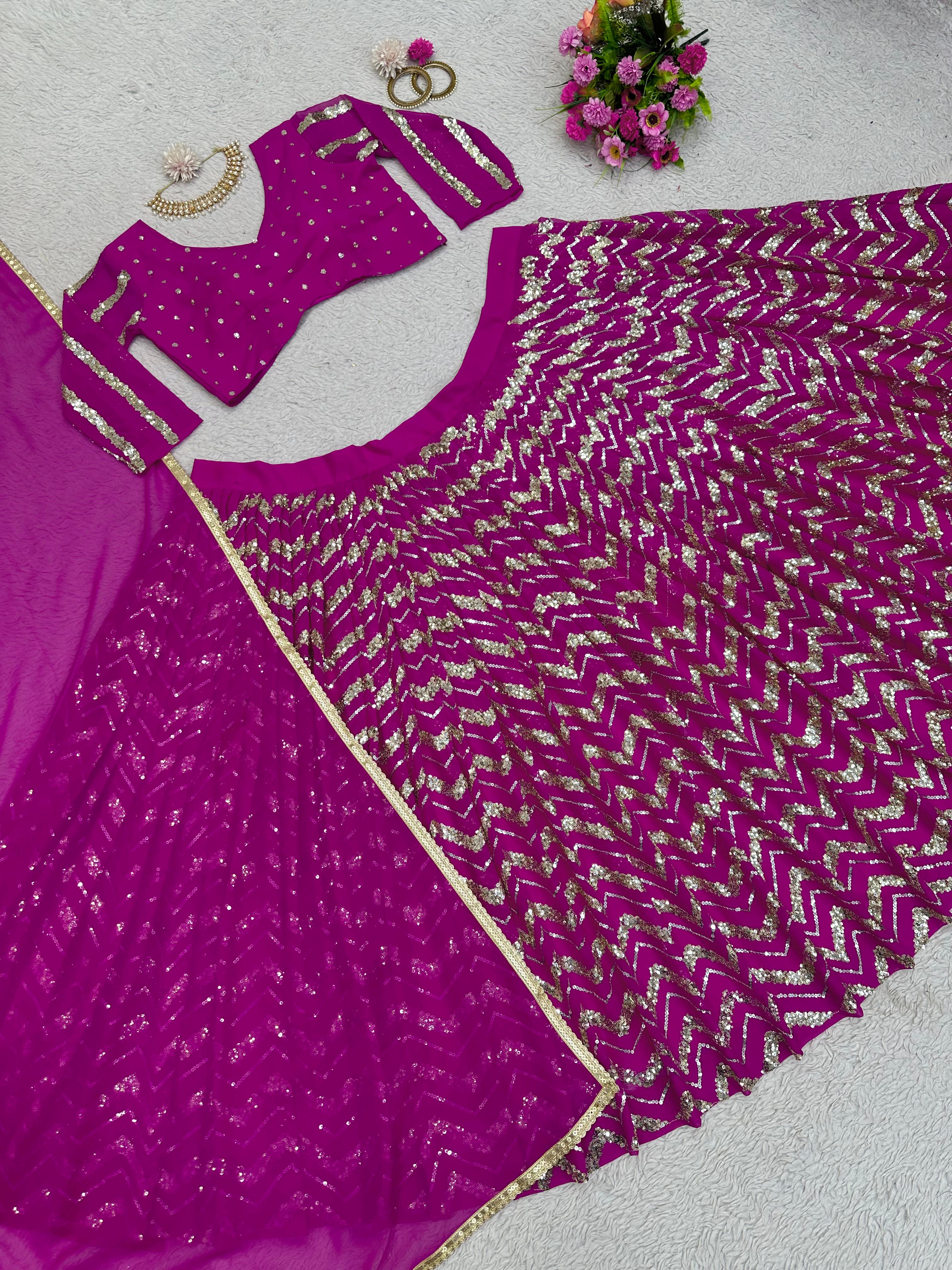 Zig Zag Sequence Work Dark Pink Lehenga Choli