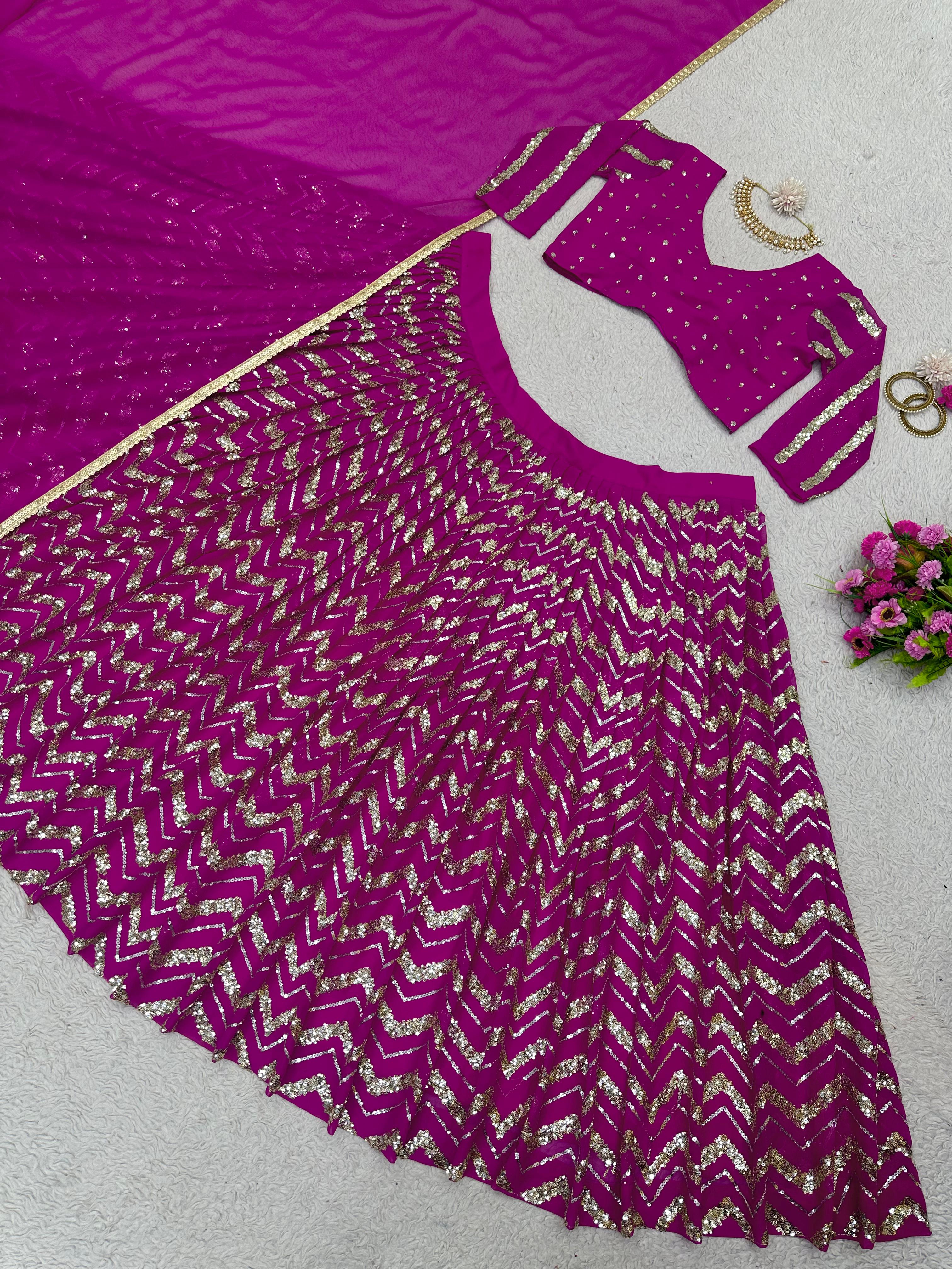 Zig Zag Sequence Work Dark Pink Lehenga Choli