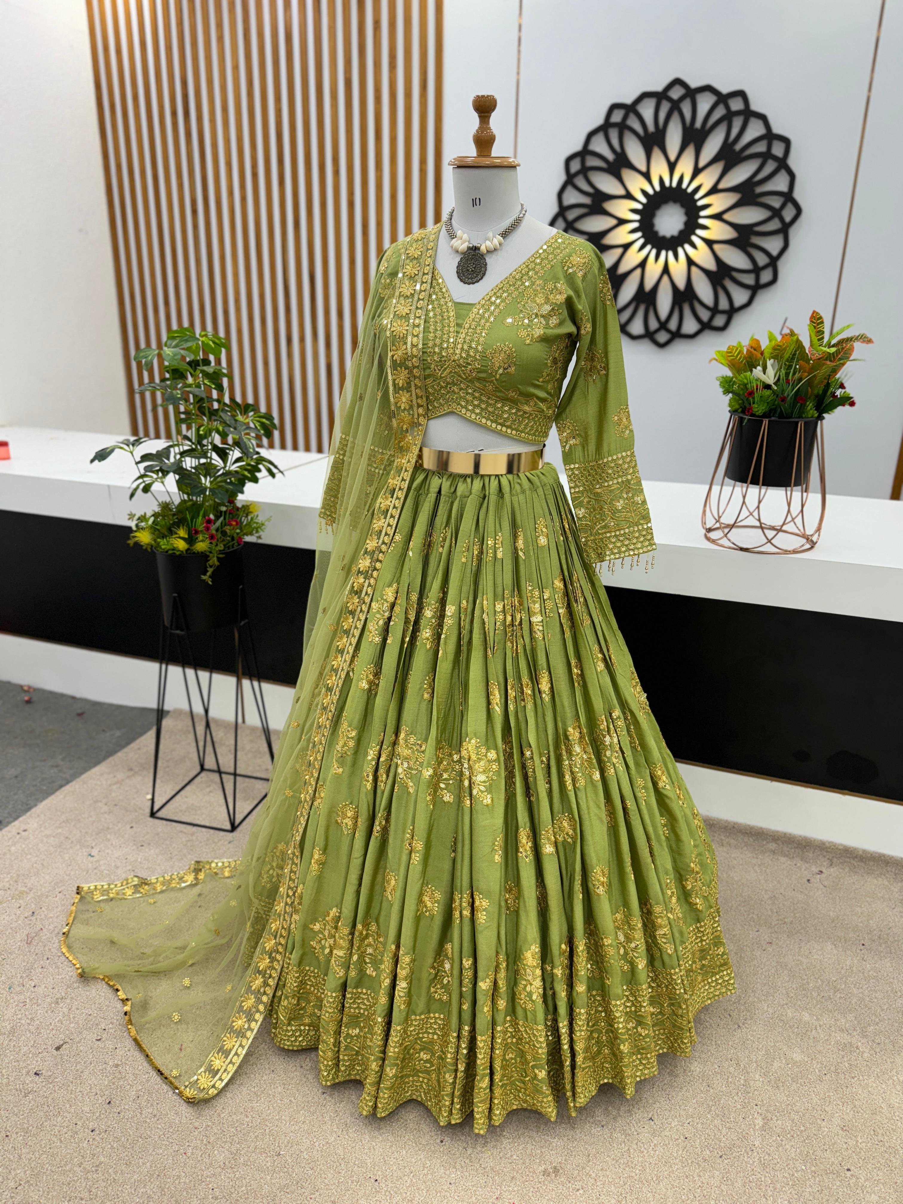 Wedding Wear Sequence Work Green Lehenga Choli