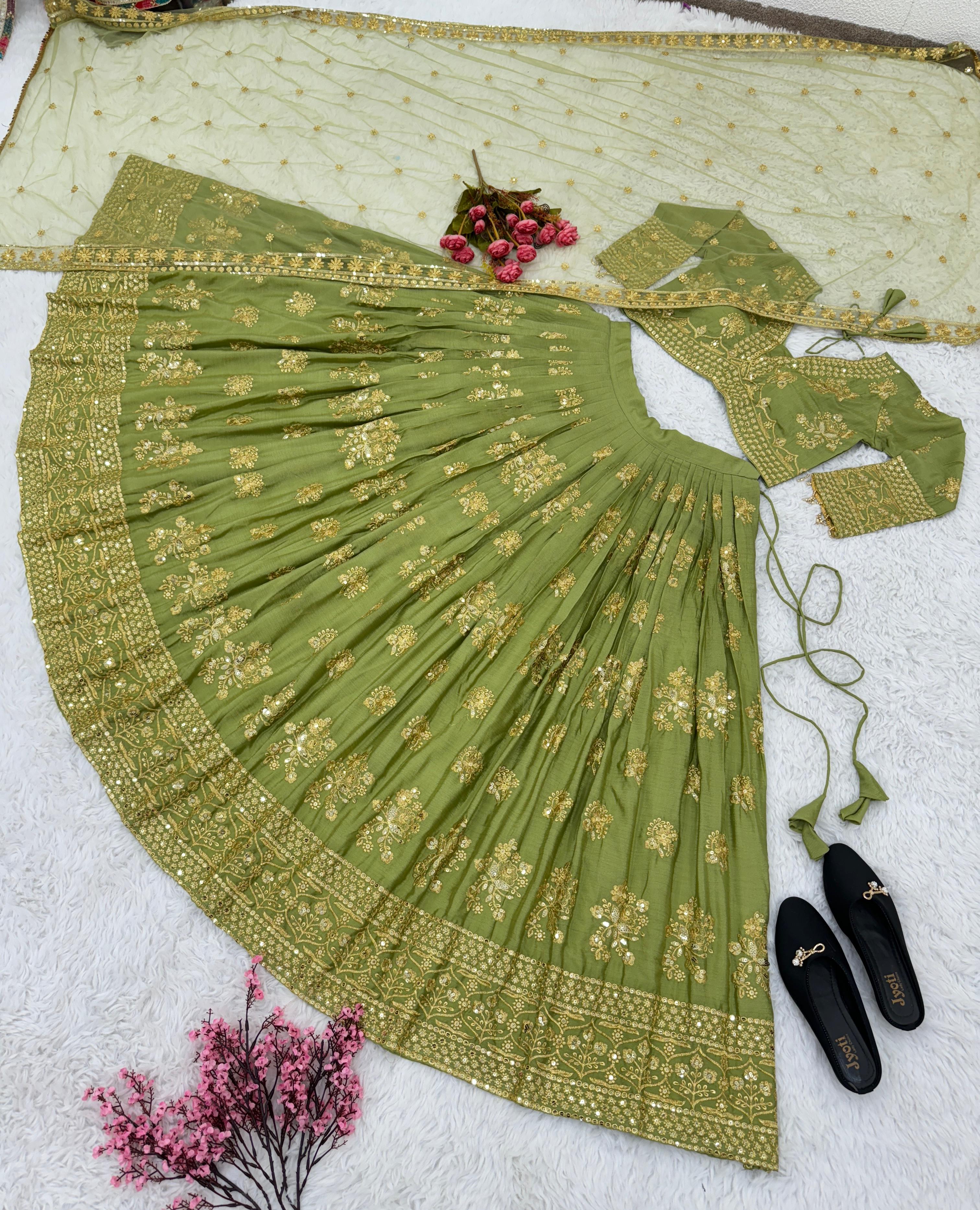 Wedding Wear Sequence Work Green Lehenga Choli