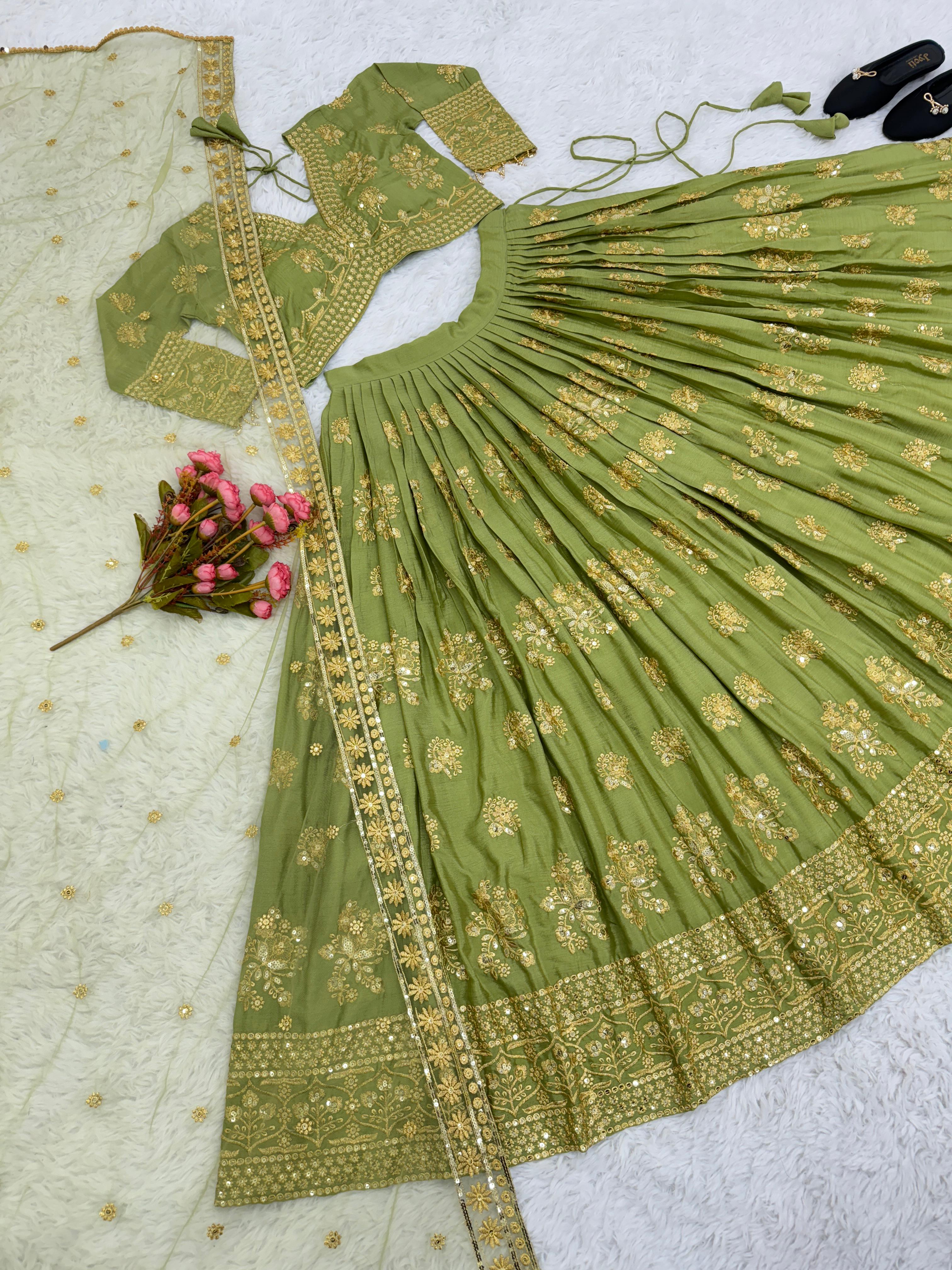 Wedding Wear Sequence Work Green Lehenga Choli