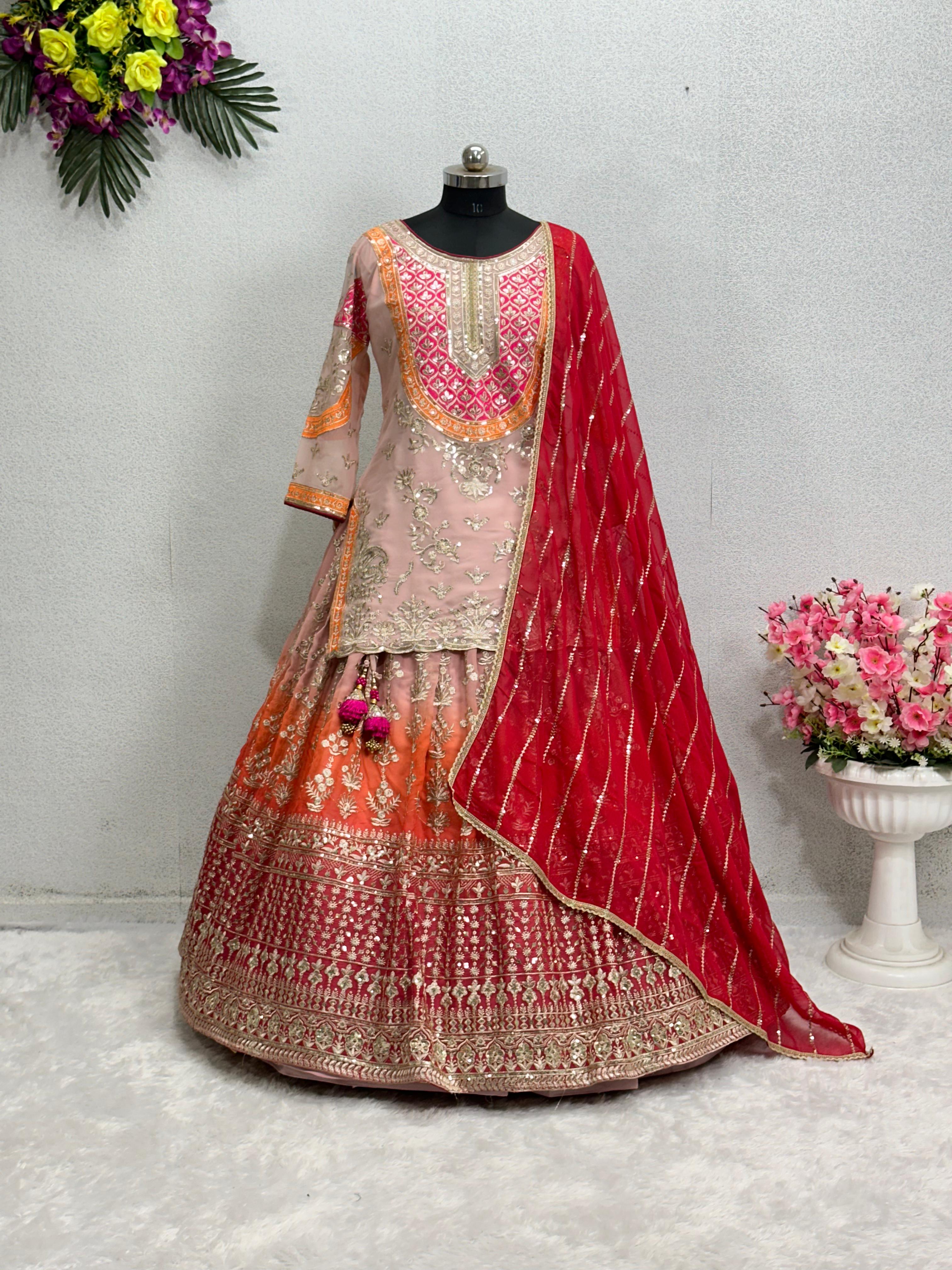 Peach Color Lehenga Choli With Sequins Embroidered Work