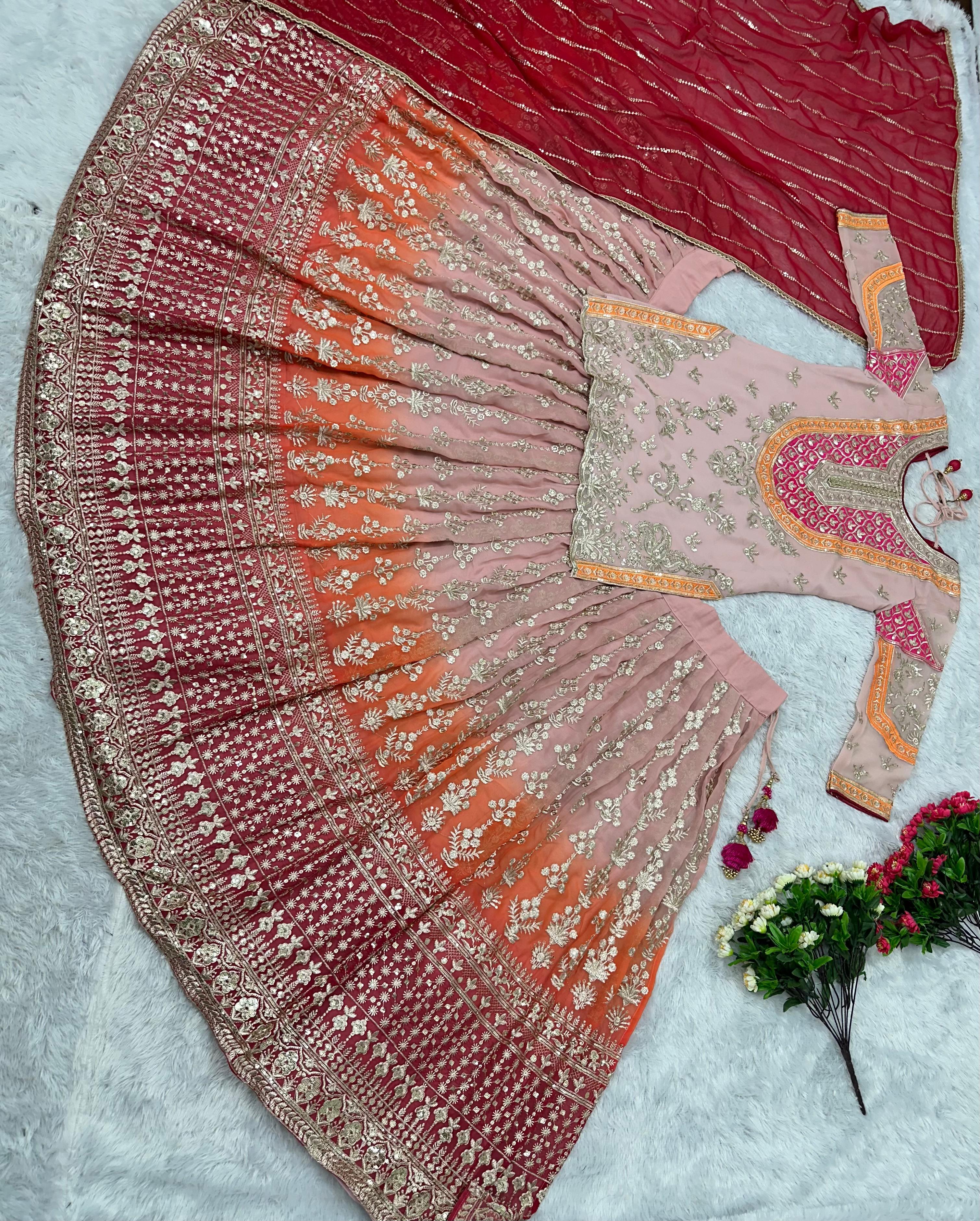 Peach Color Lehenga Choli With Sequins Embroidered Work