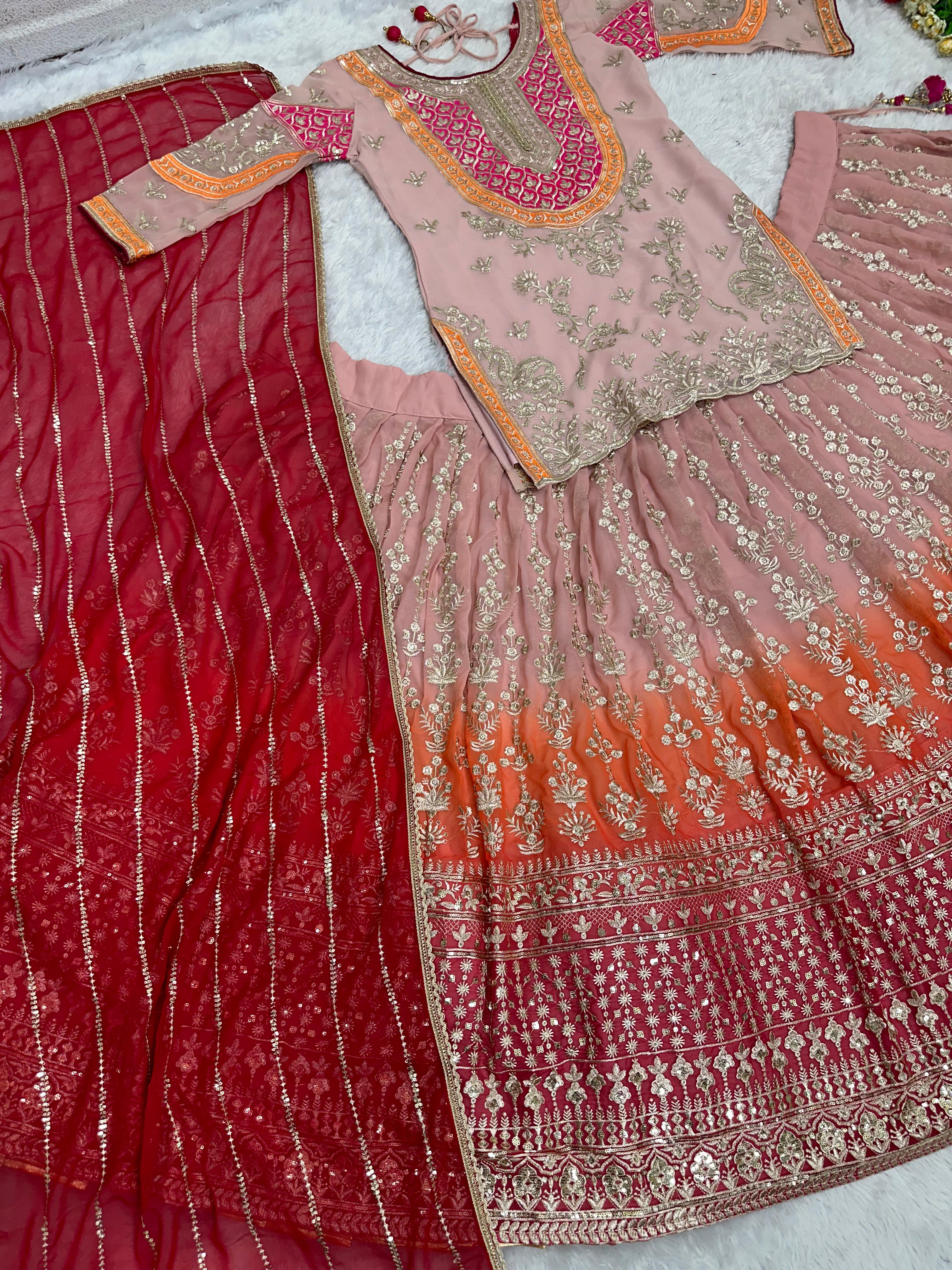 Peach Color Lehenga Choli With Sequins Embroidered Work