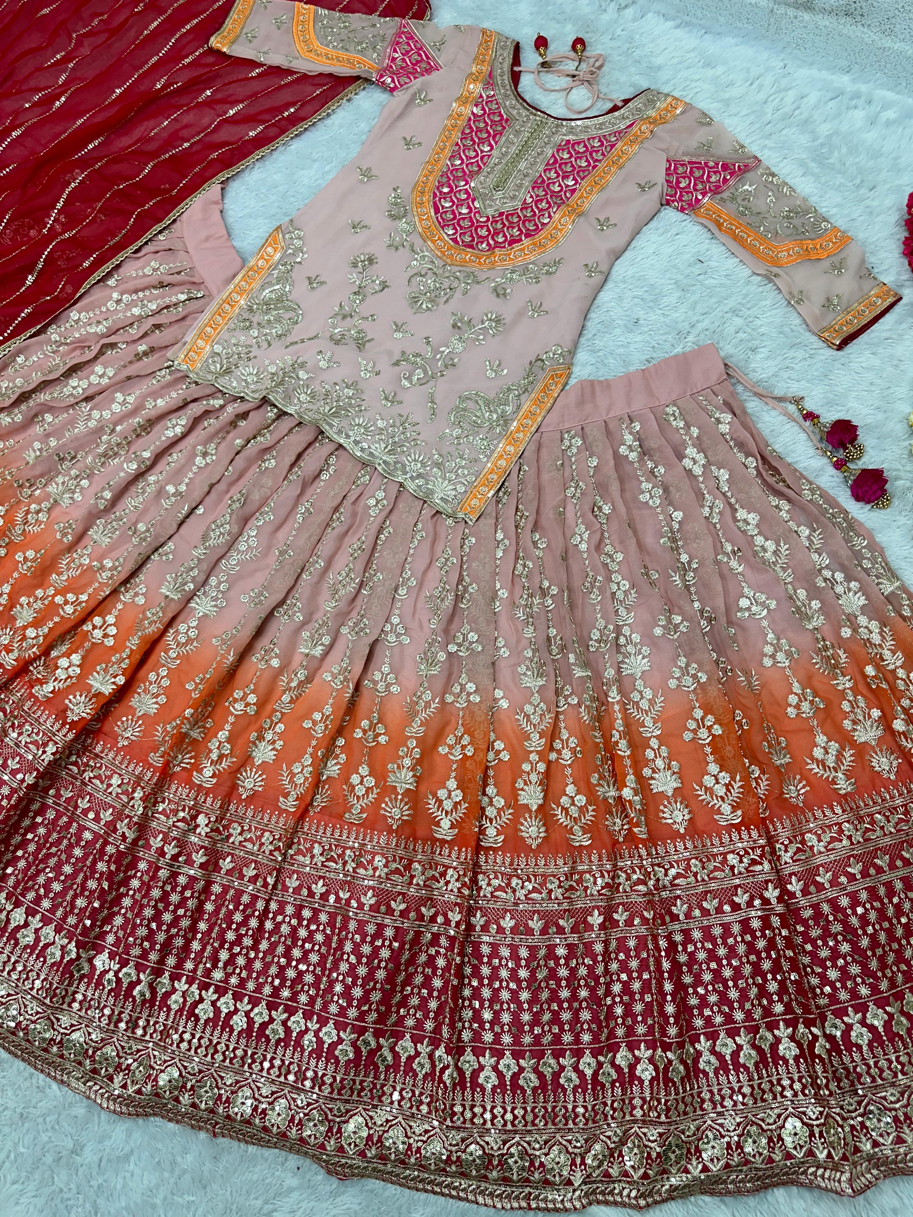 Peach Color Lehenga Choli With Sequins Embroidered Work