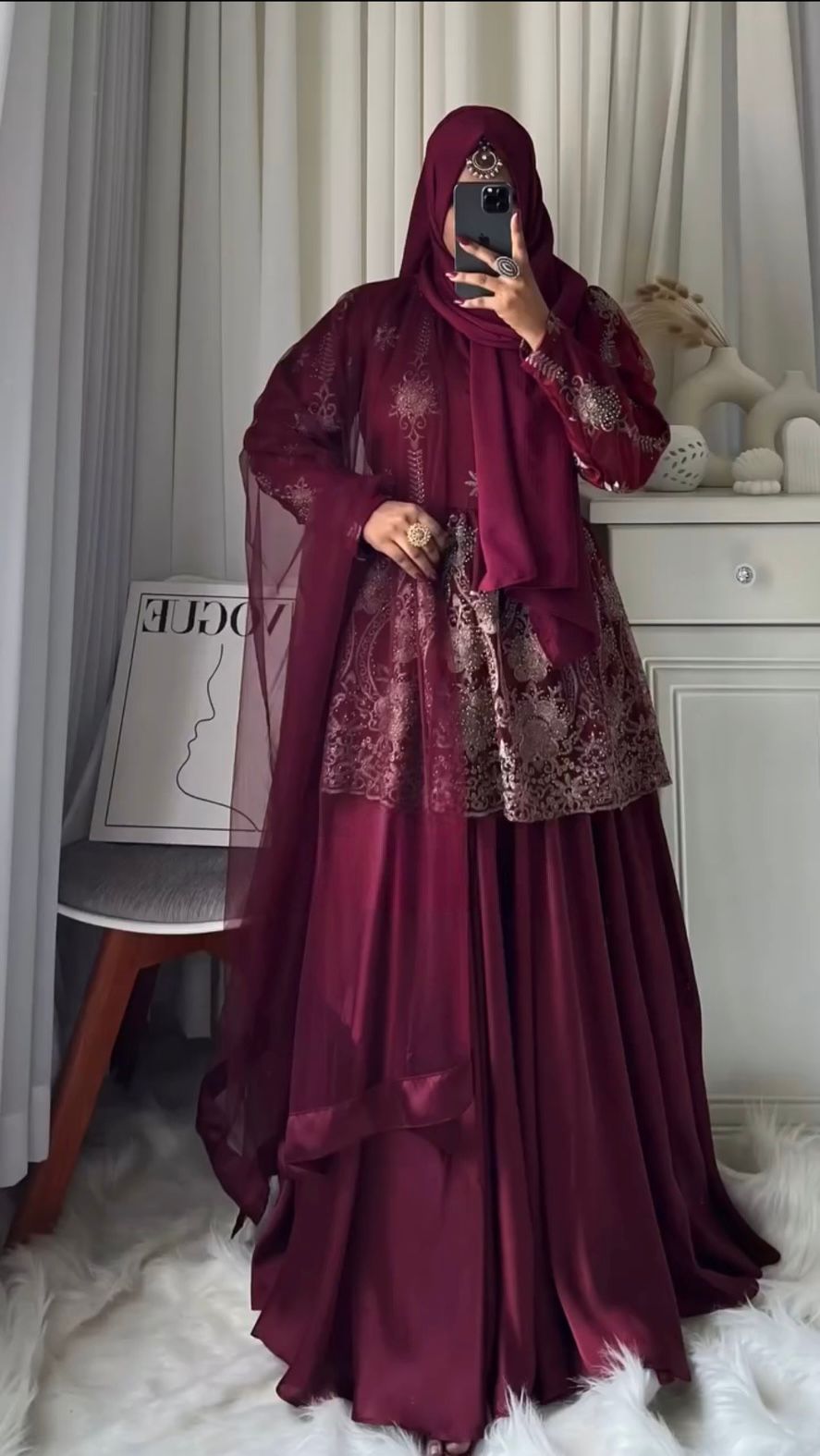 Maroon Color Embroidery Work Top With Lehenga