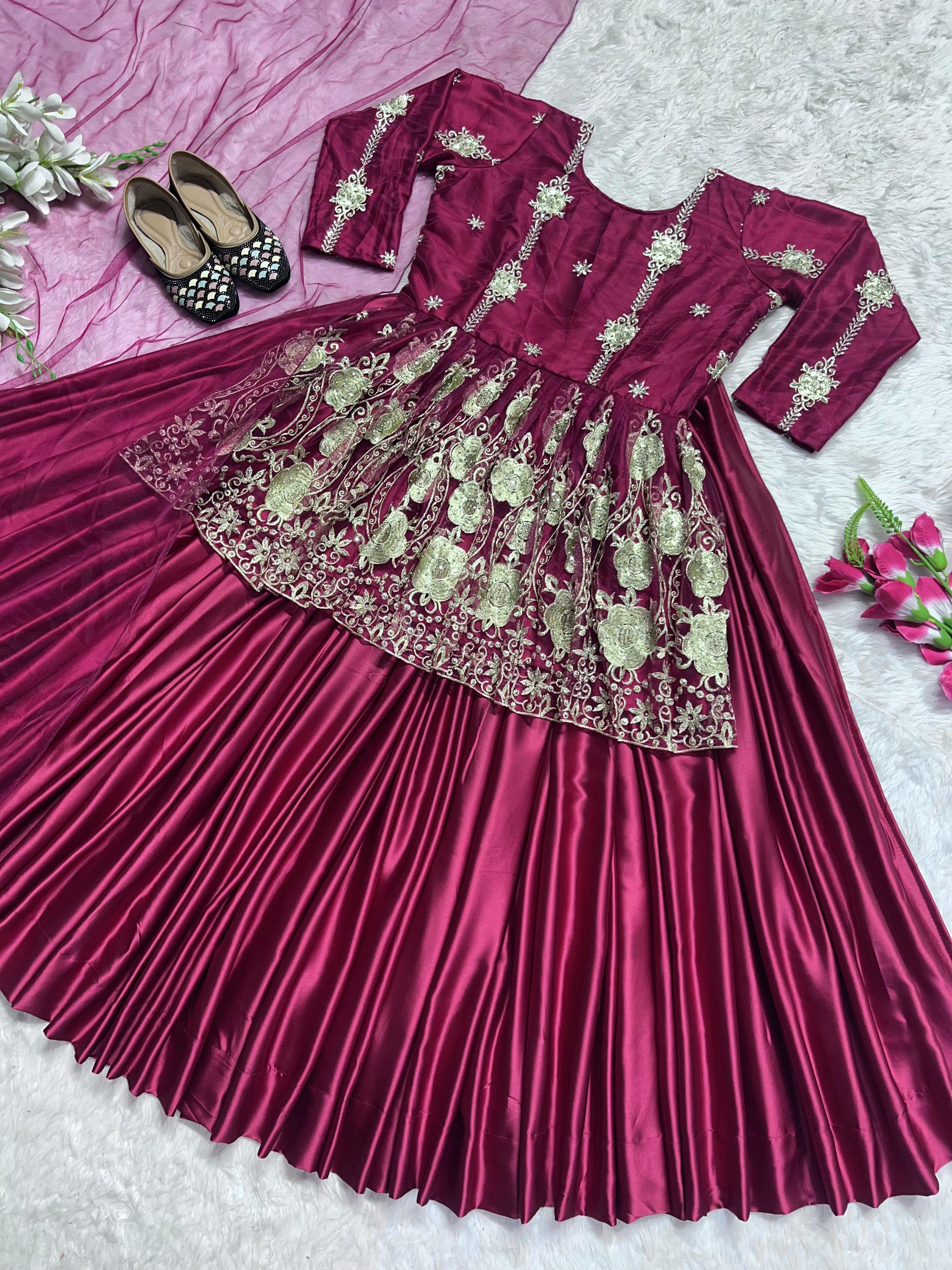 Maroon Color Embroidery Work Top With Lehenga