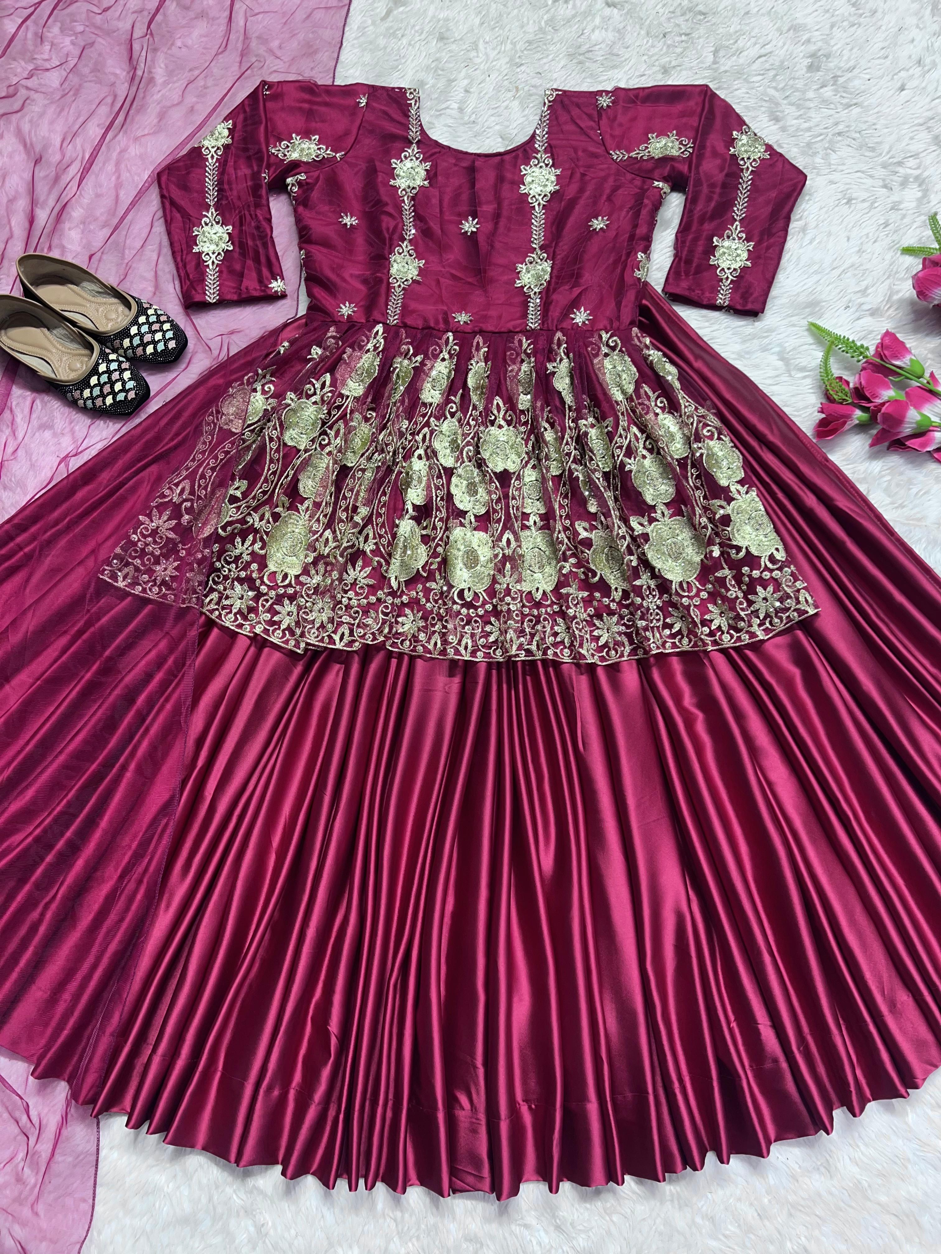 Maroon Color Embroidery Work Top With Lehenga