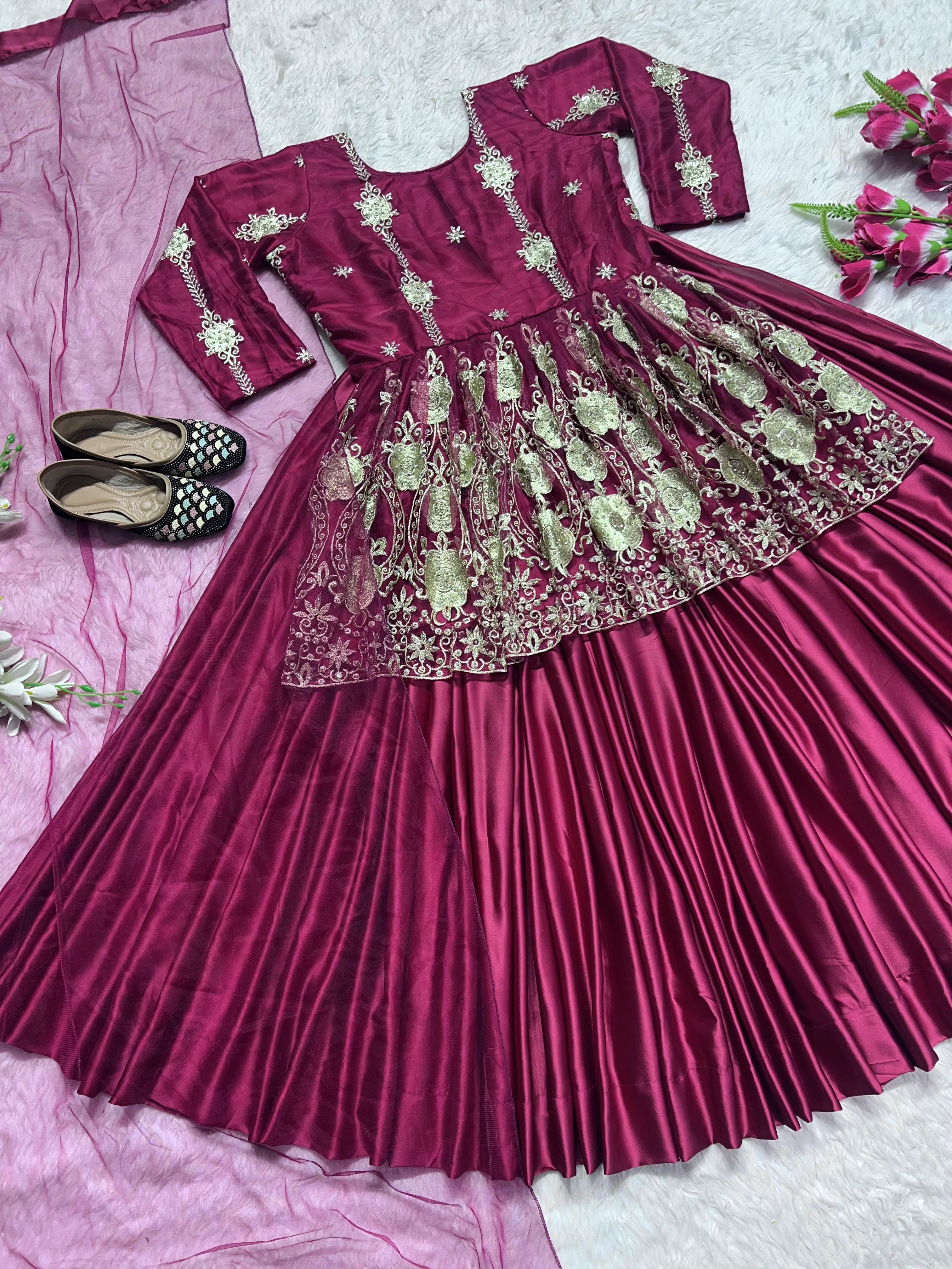 Maroon Color Embroidery Work Top With Lehenga