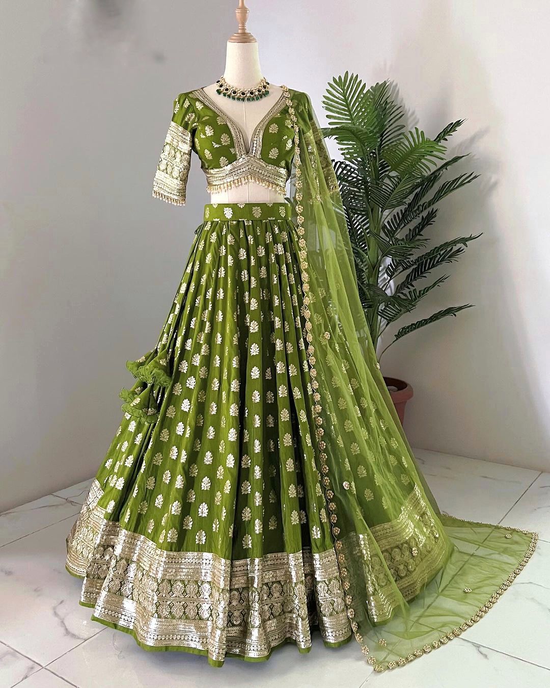 Green Mehendi Ceremony Sequence Work Lehenga Choli