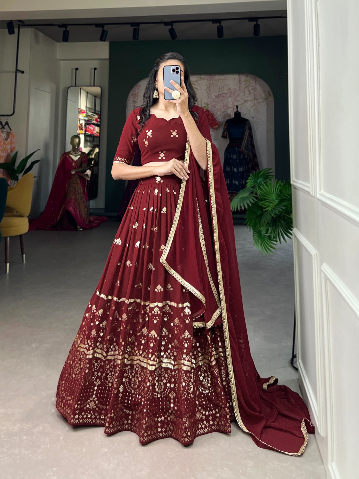 Wedding Maroon Color Embroidered Lehenga Choli