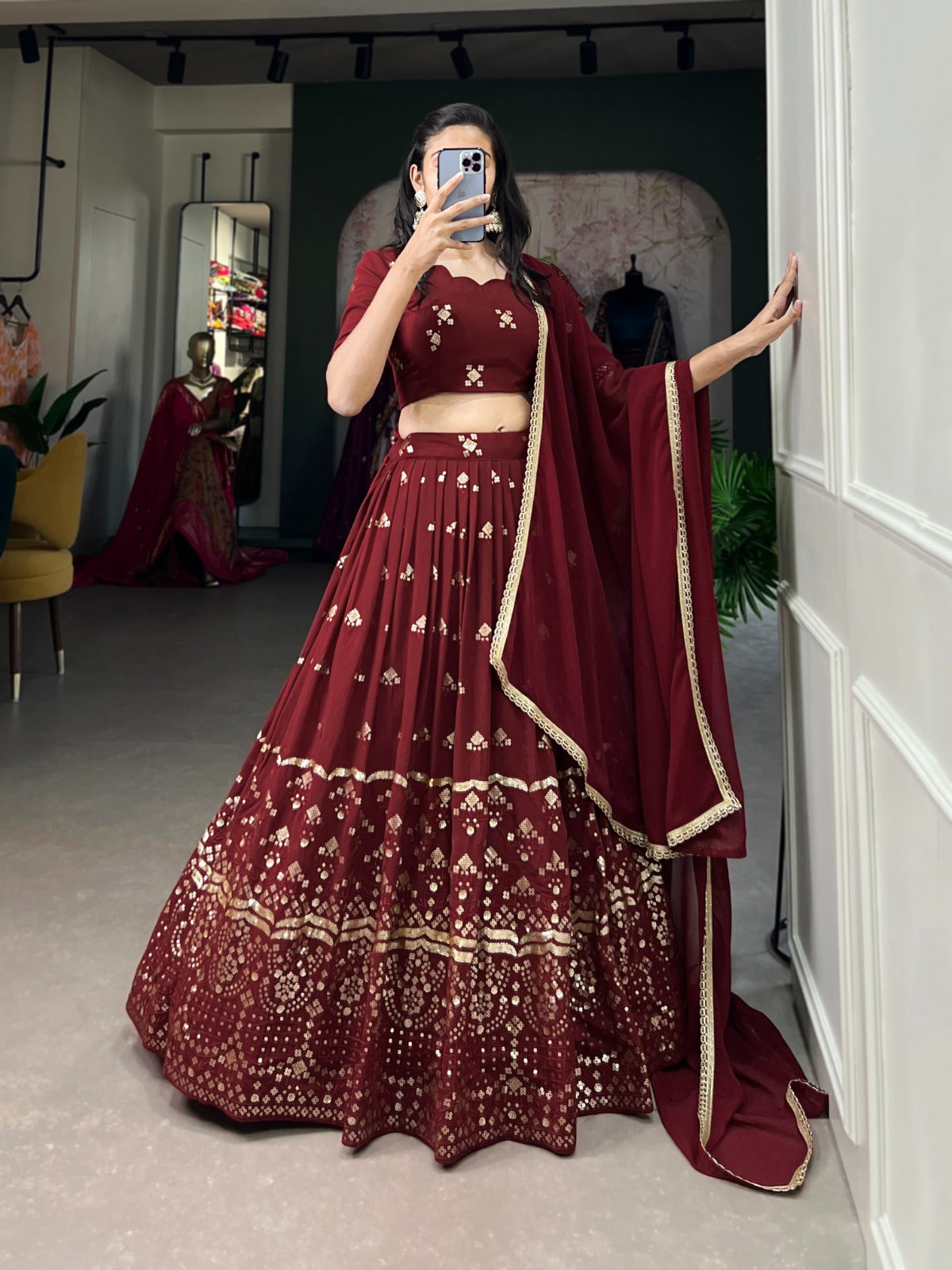 Wedding Maroon Color Embroidered Lehenga Choli