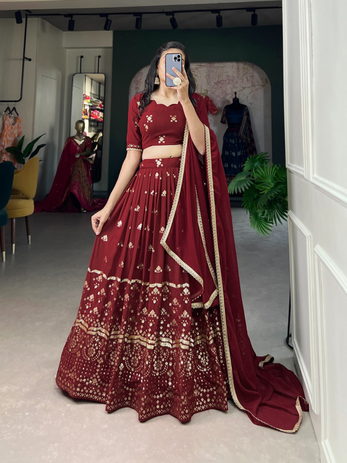 Wedding Maroon Color Embroidered Lehenga Choli