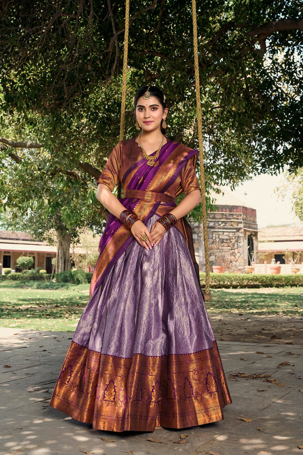 Exclusive Jacquard Silk Lavender Lehenga Choli